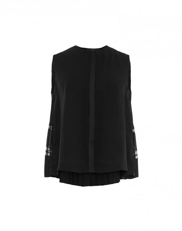 'Concertina' Black Sleeveless Shirt - Jessimara