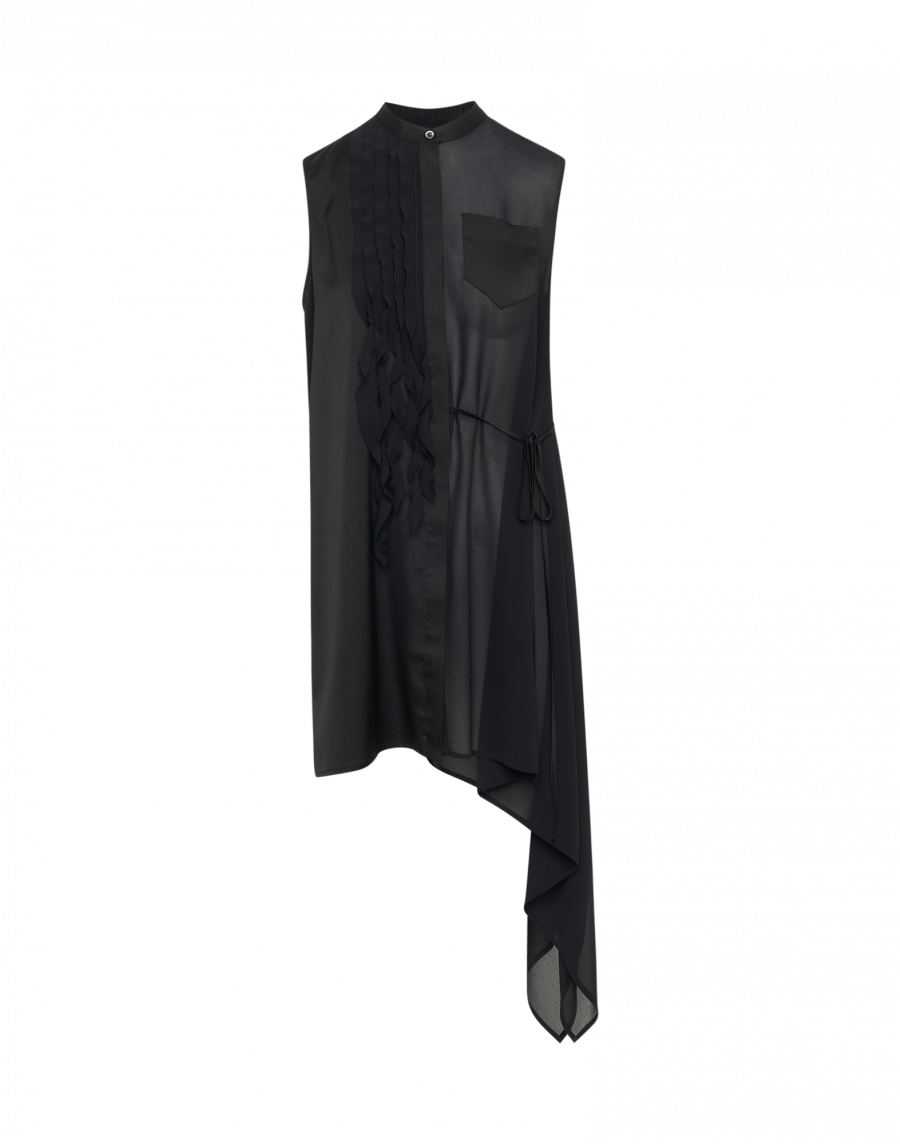 Twilight Black sleeveless tunic with asymmetric hem