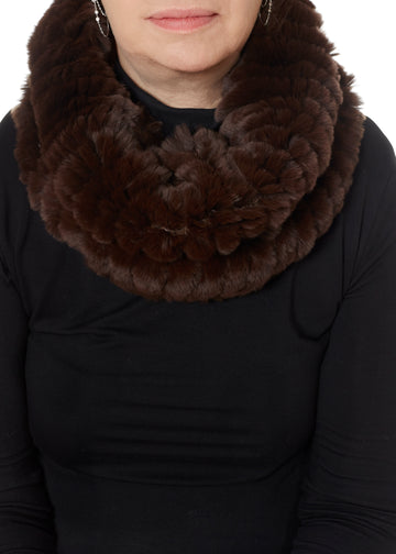 Bitter Chocolate Knitted Real Rex Rabbit Fur Single Snood Scarf - Jessimara