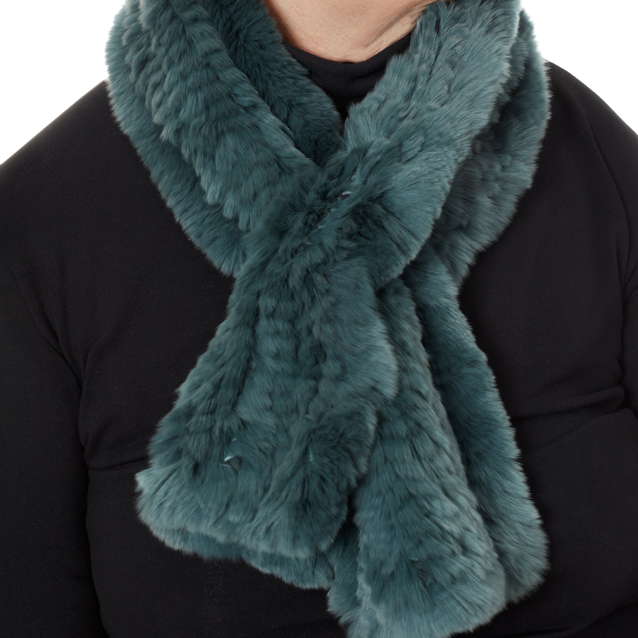 Teal Knitted Rex Rabbit 'Loop' Designer Fur Scarf - Jessimara