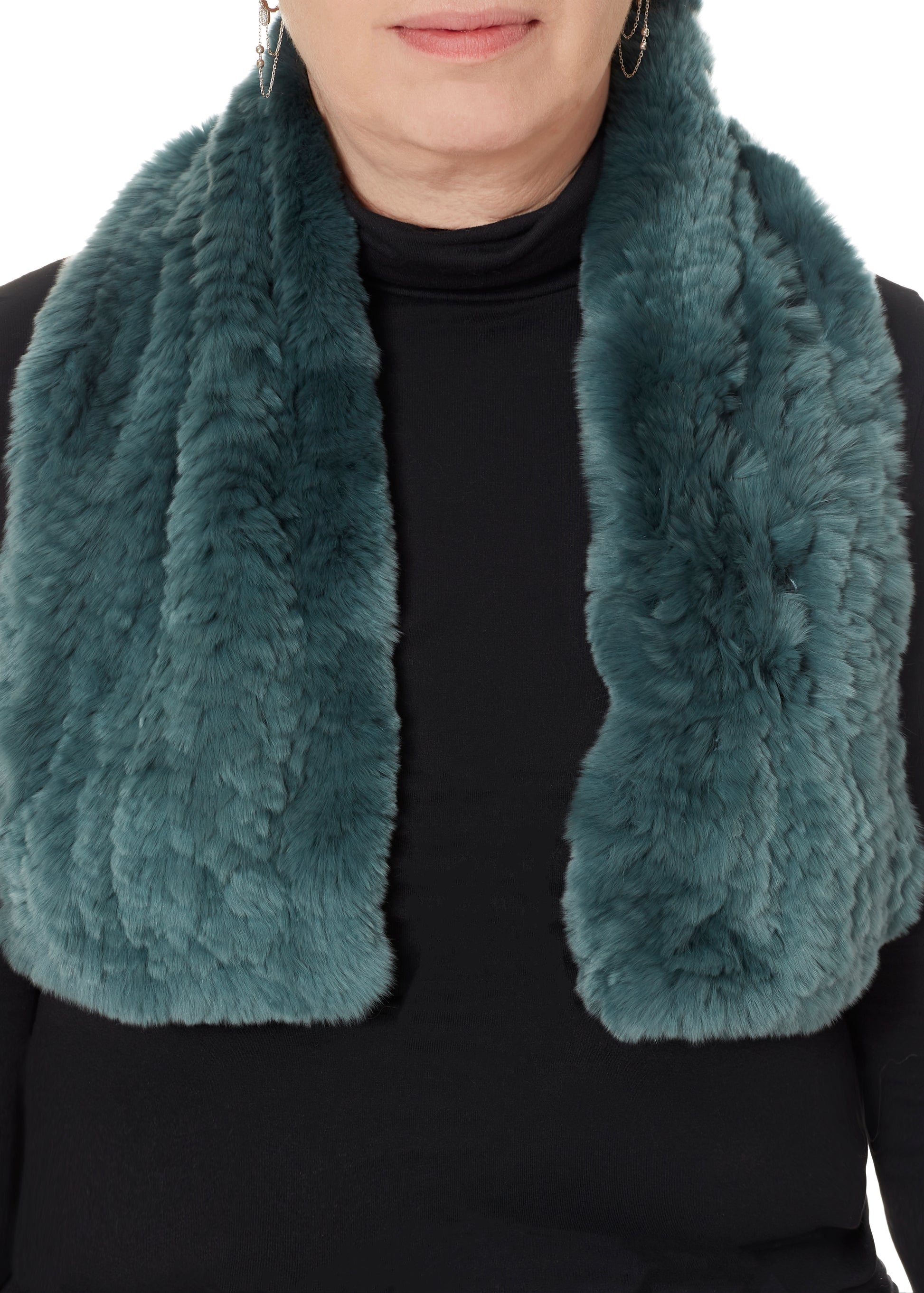 Teal Knitted Rex Rabbit 'Loop' Designer Fur Scarf - Jessimara