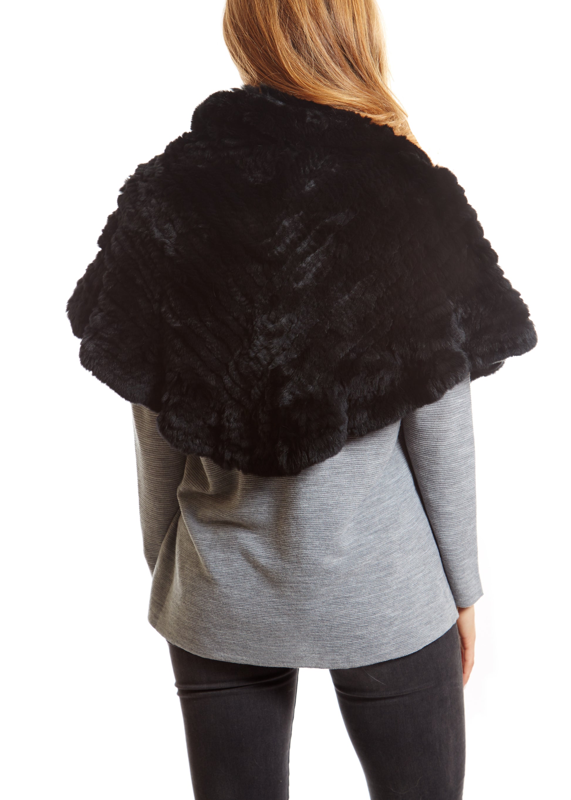Knitted Rabbit Black Wrap With Hook And Eye Closures - Jessimara
