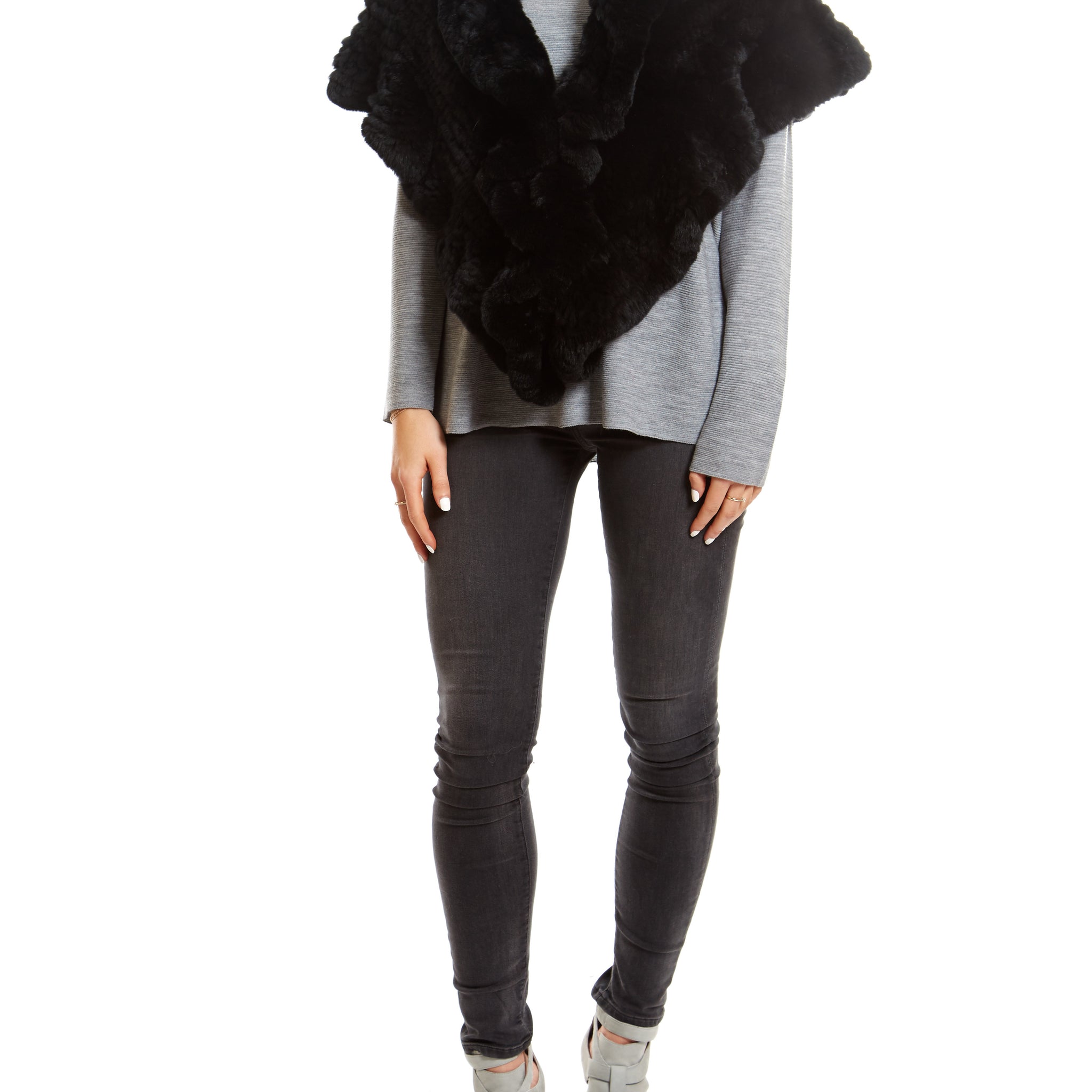Knitted Rabbit Black Wrap With Hook And Eye Closures - Jessimara