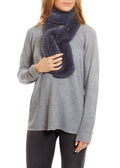 Dark Denim Blue Open Real Rex Rabbit Fur Scarf - Jessimara