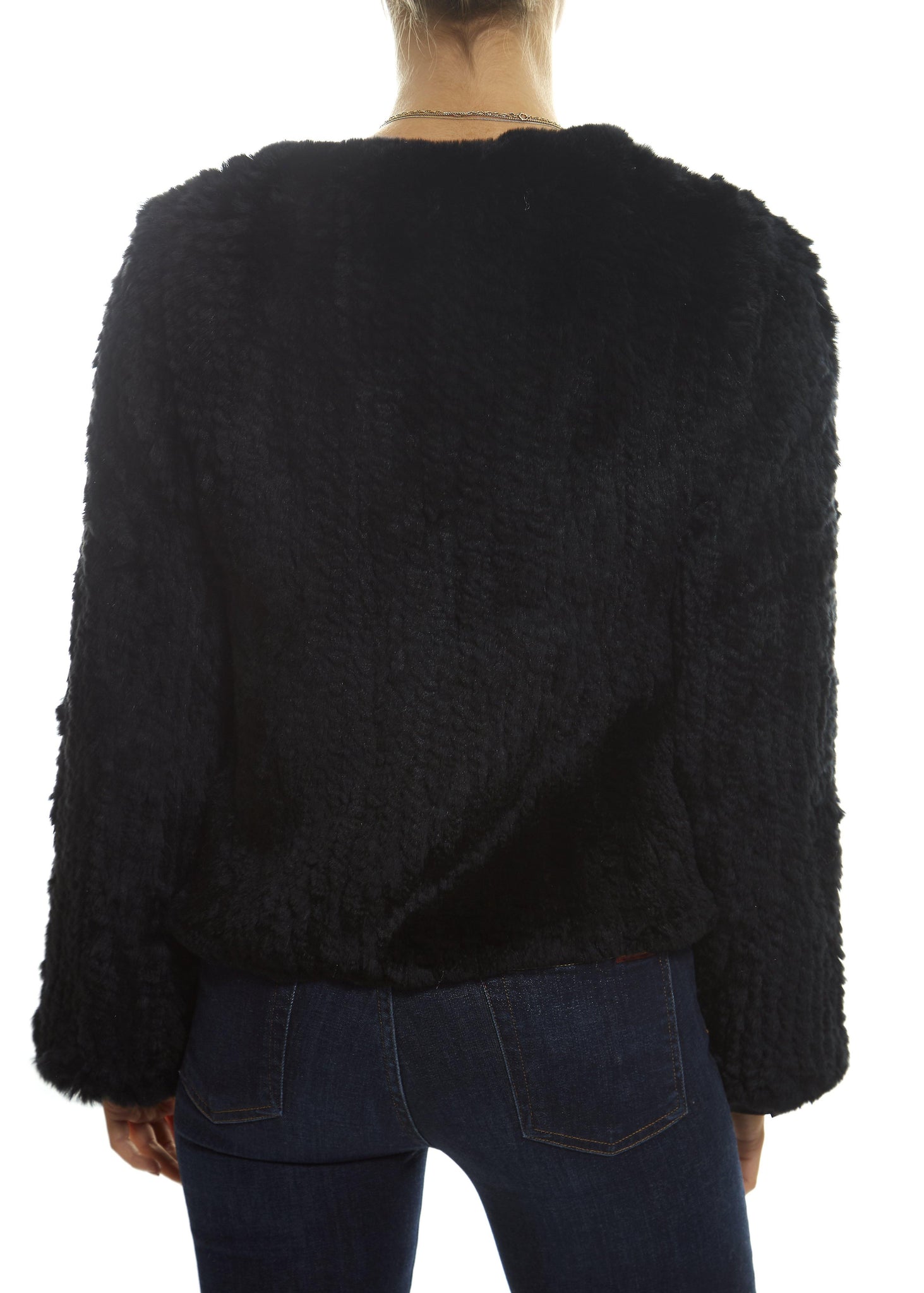 Short 'Black' Knitted Rex Rabbit Genuine Fur Jacket - Jessimara