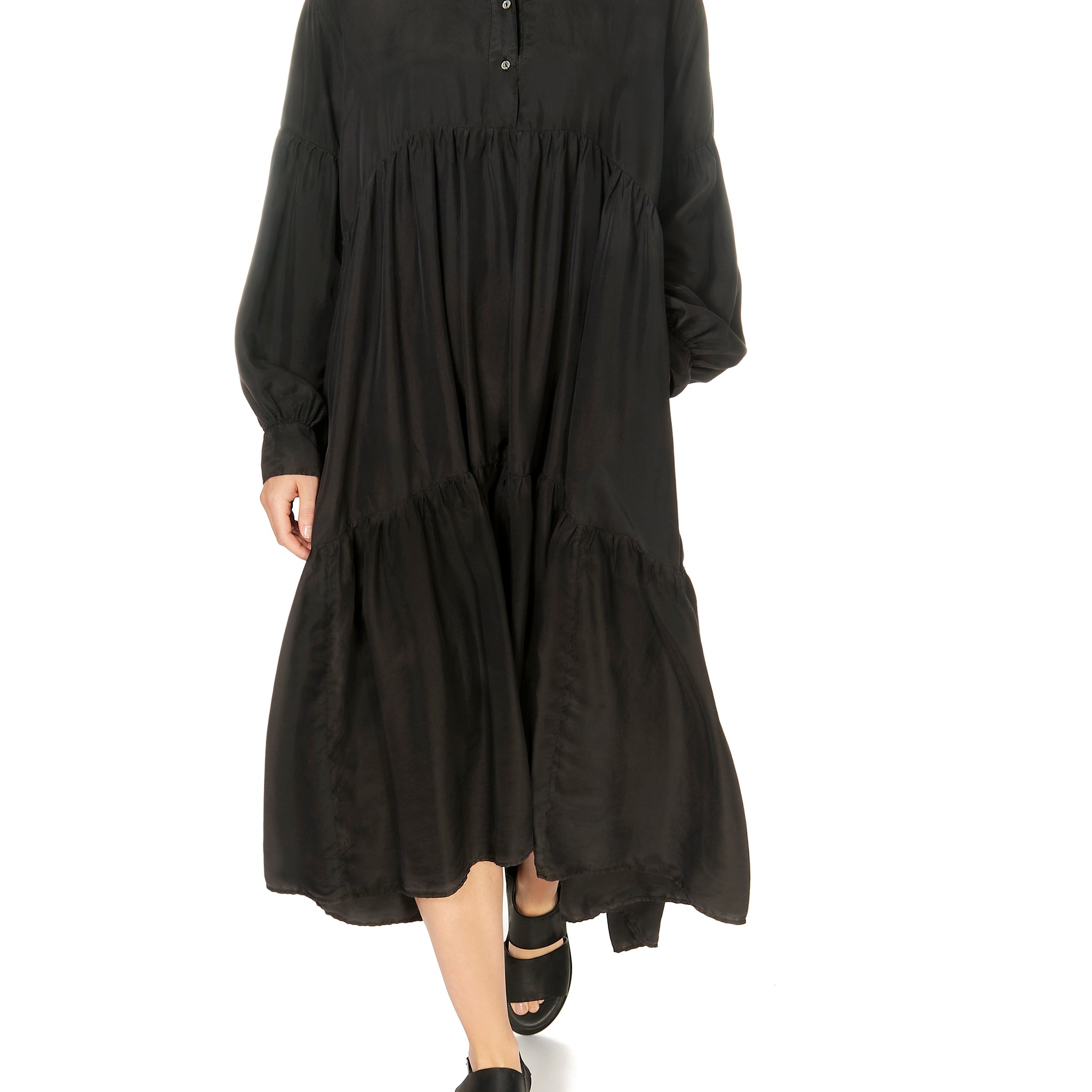 Sfizio Habotai Black Tiered Dress