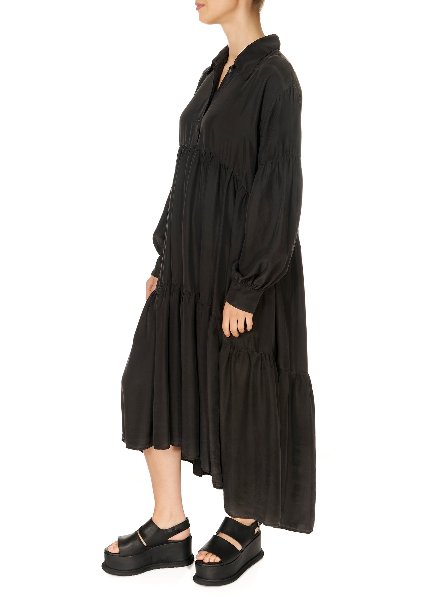 Sfizio Habotai Black Tiered Dress