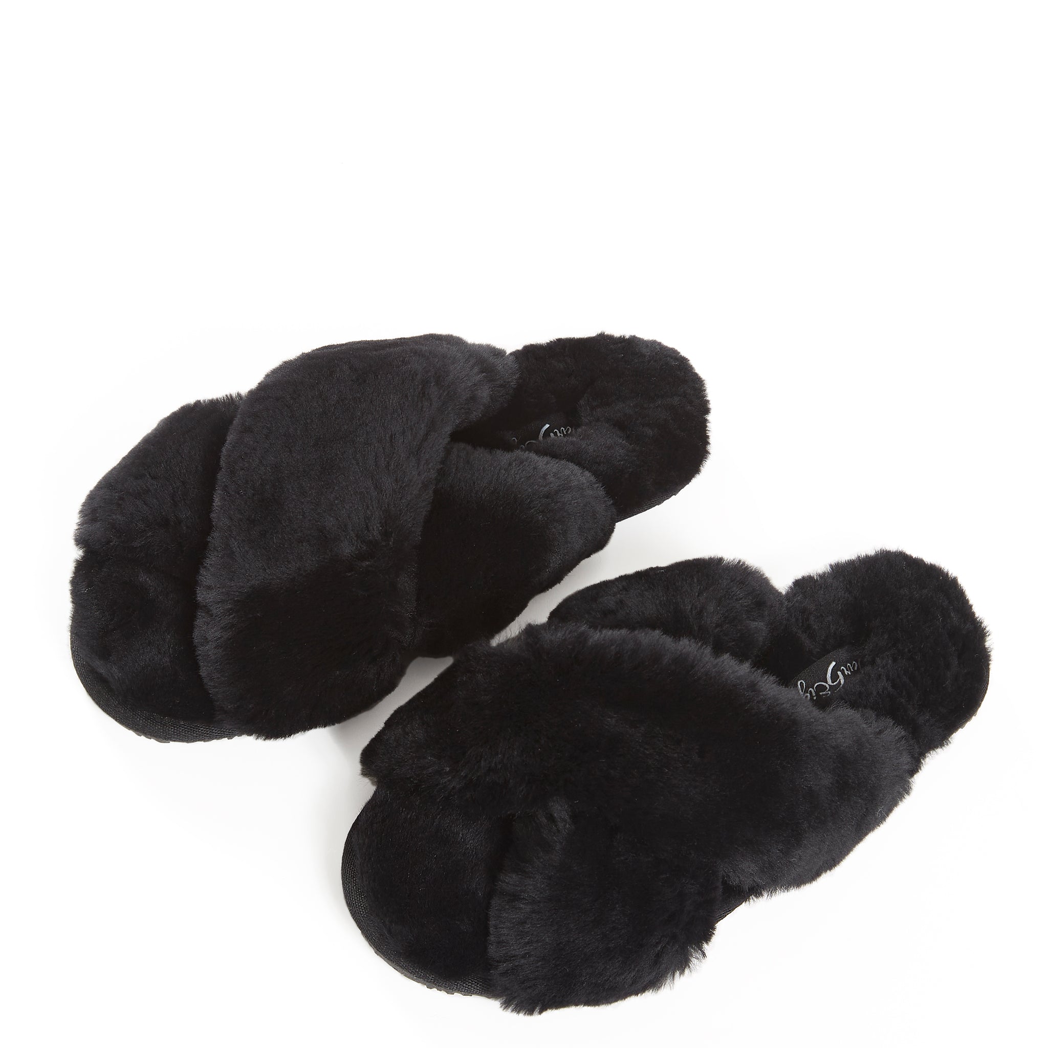 Black Criss Cross Luxury Sheepskin Slippers - Jessimara