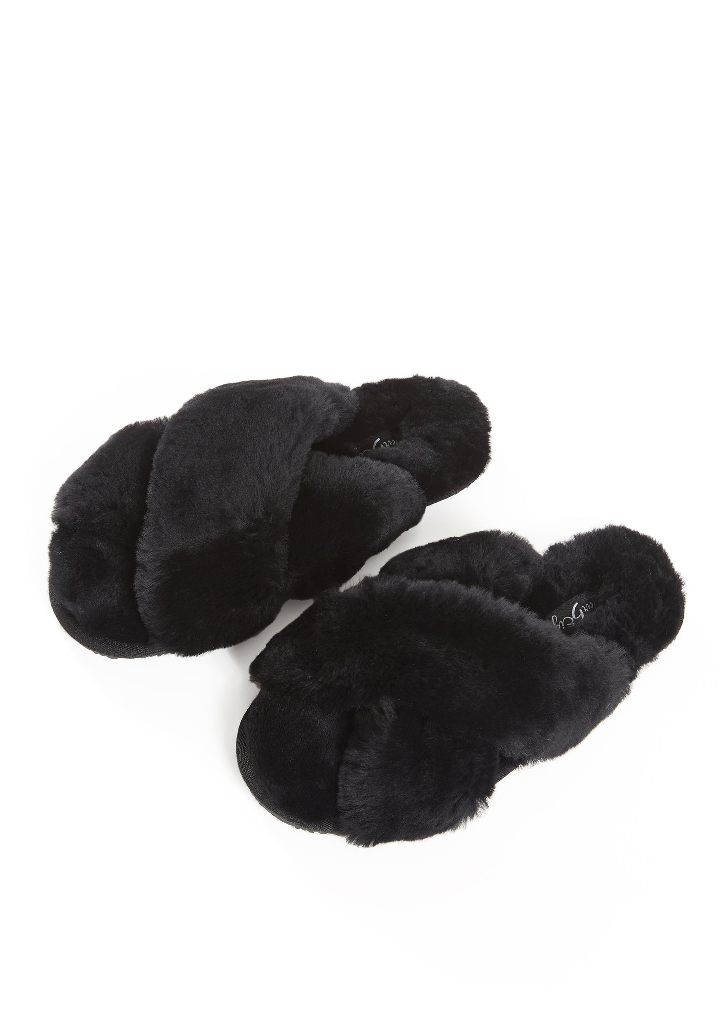 Black Criss Cross Luxury Sheepskin Slippers - Jessimara