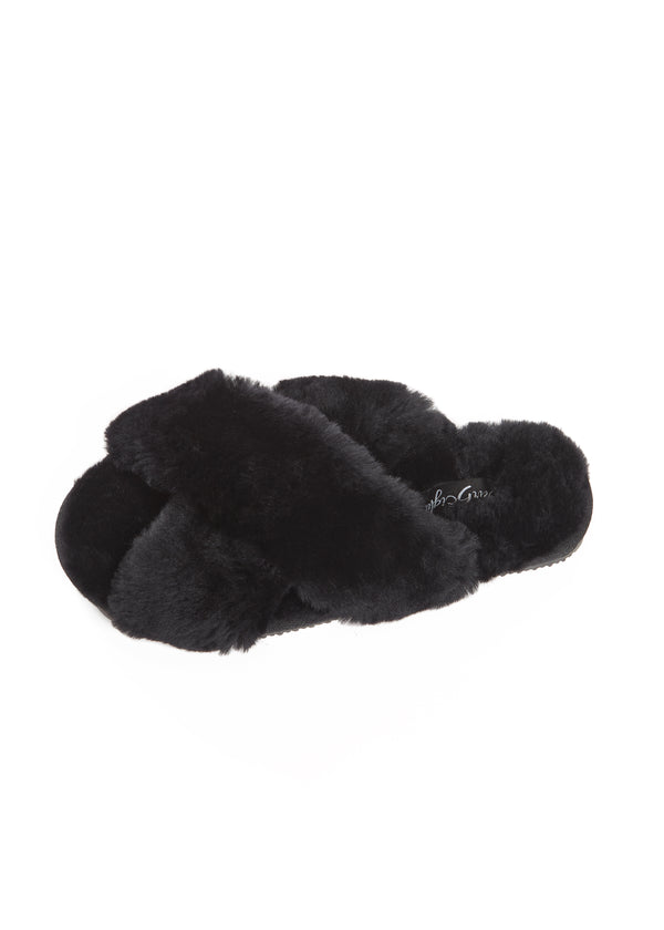 SLIPPERS CROSS STRAPS IN BLACK LAMBSKIN