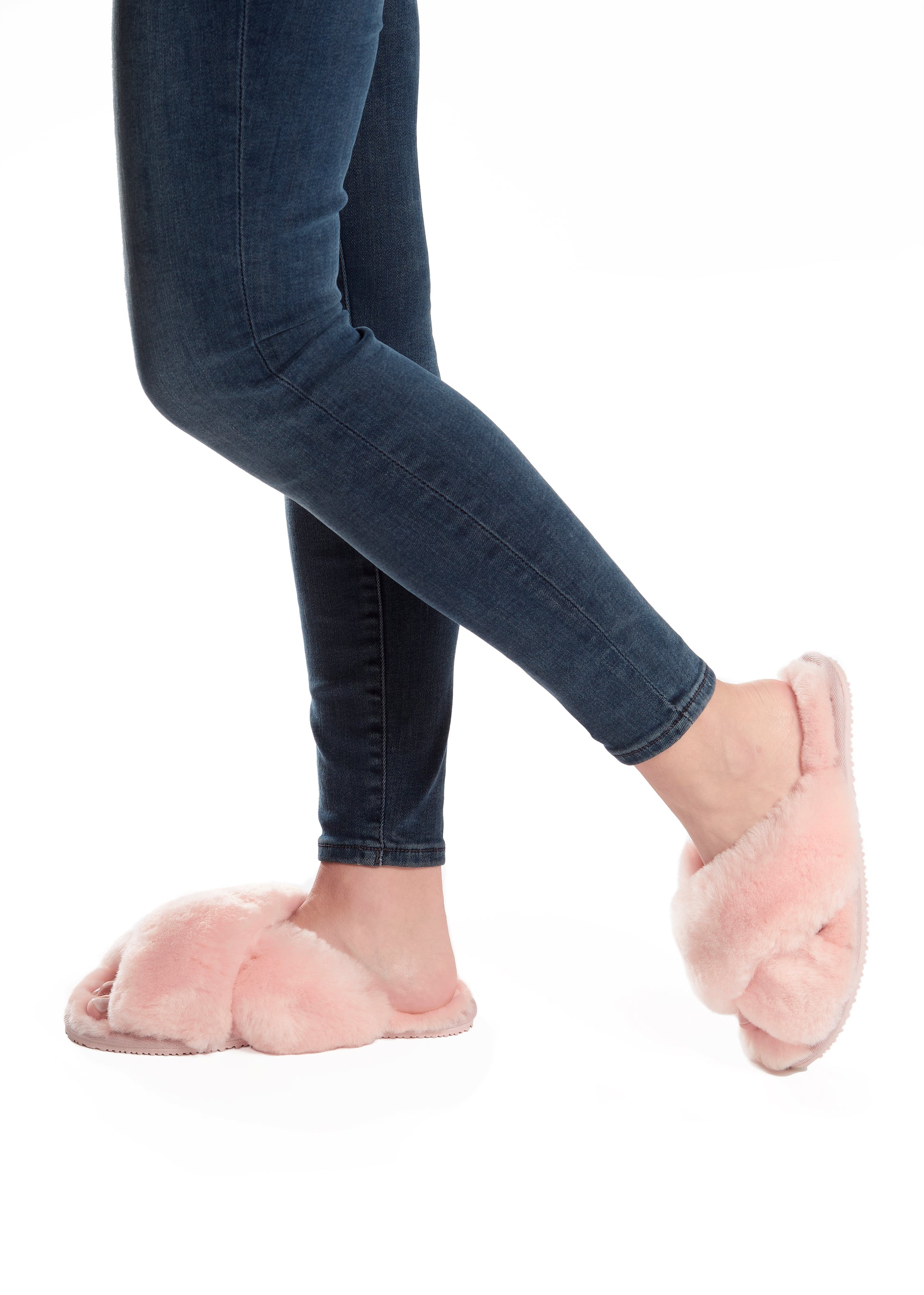 Baby Pink Criss Cross Luxury Sheepskin Slippers - Jessimara