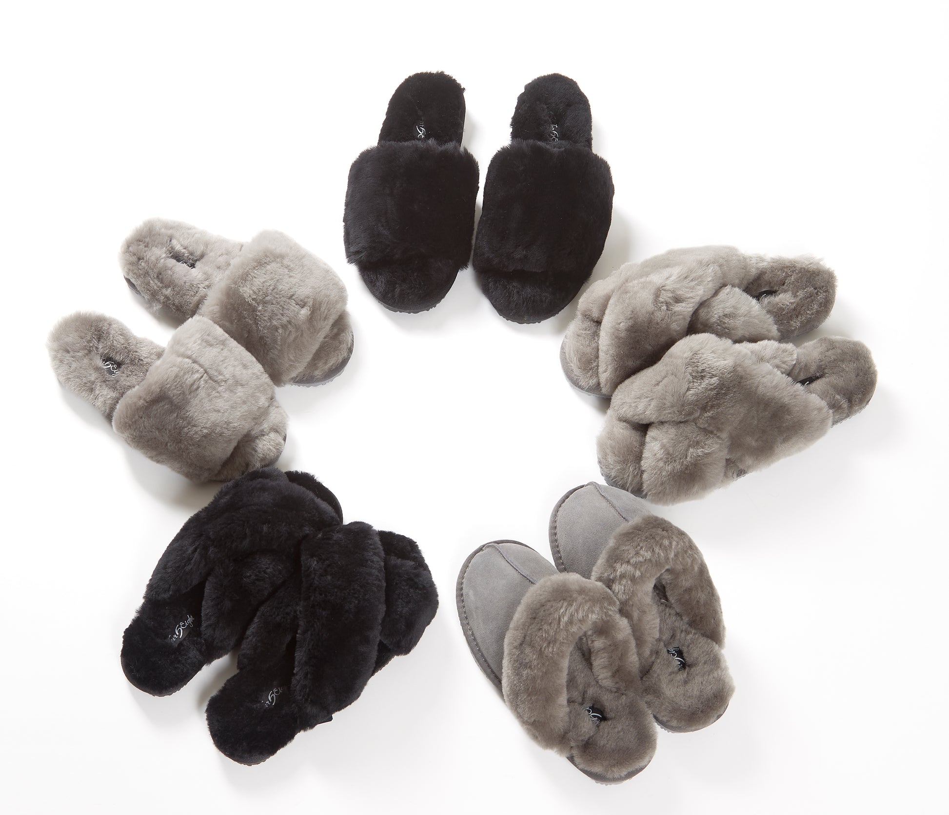 Dark Grey Criss Cross Luxury Sheepskin Slippers - Jessimara