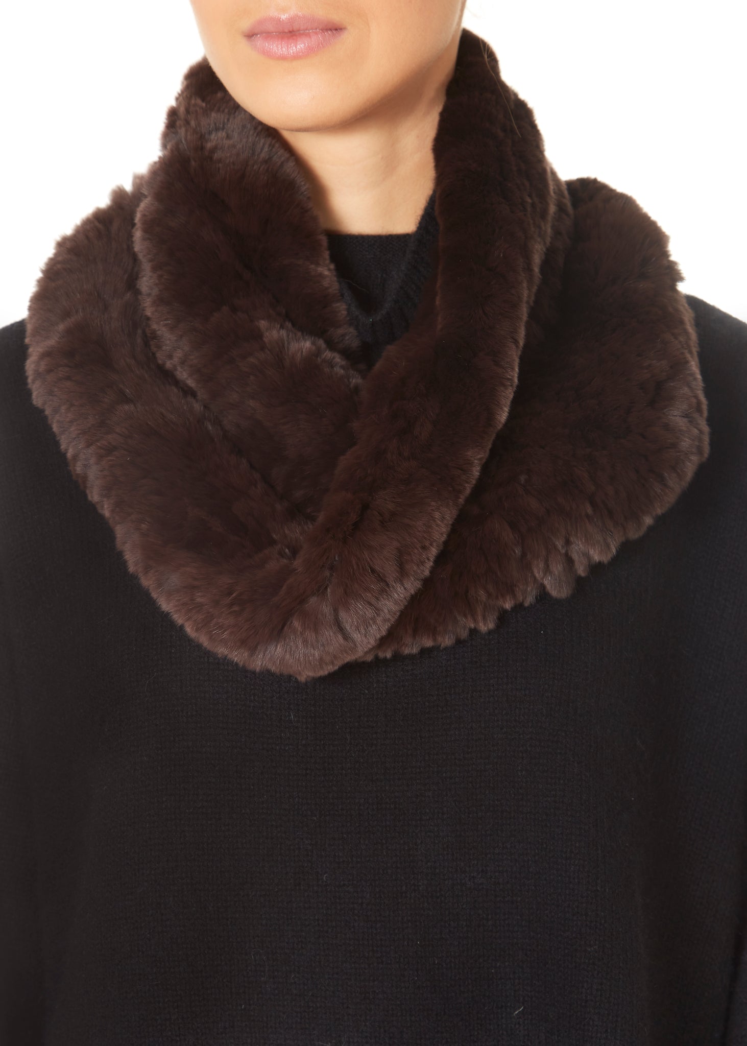 Fur5eight Real Rex Rabbit Fur Twisted Snood Dark Brown