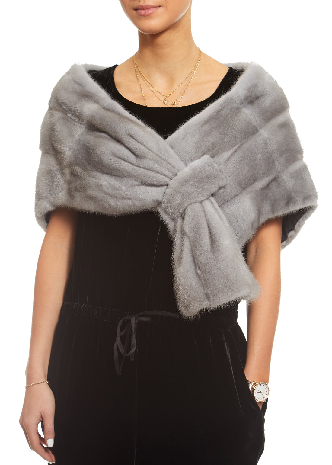 Sapphire Grey Mink Knit Loop Through Evening Wrap - Jessimara