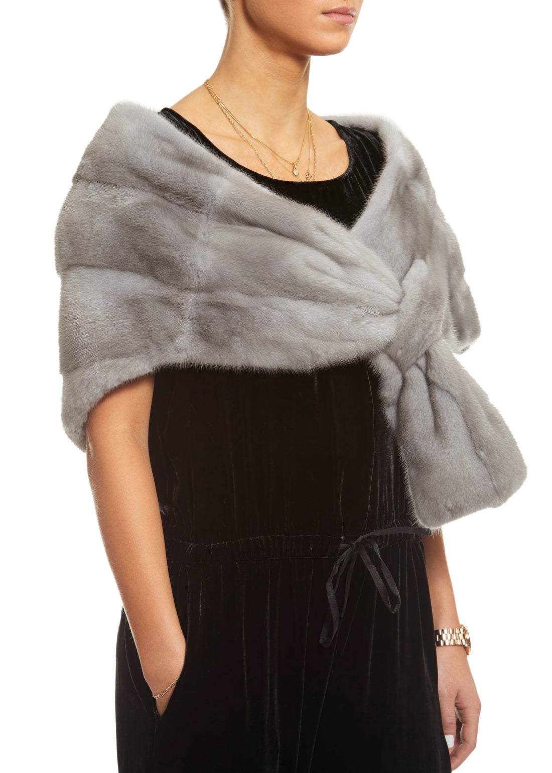 Sapphire Grey Mink Knit Loop Through Evening Wrap - Jessimara