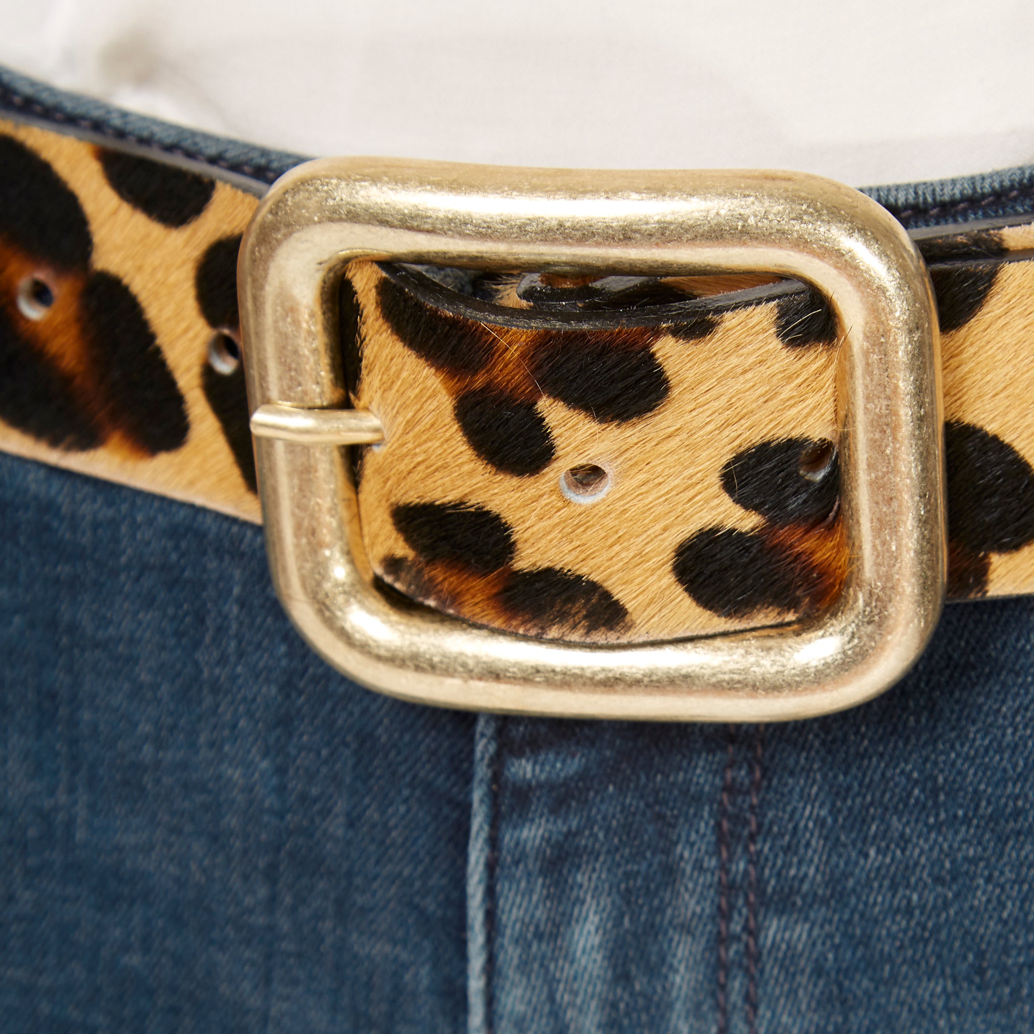 'Julianne' Leopard Print Deep Belt With Gold Buckle - Jessimara