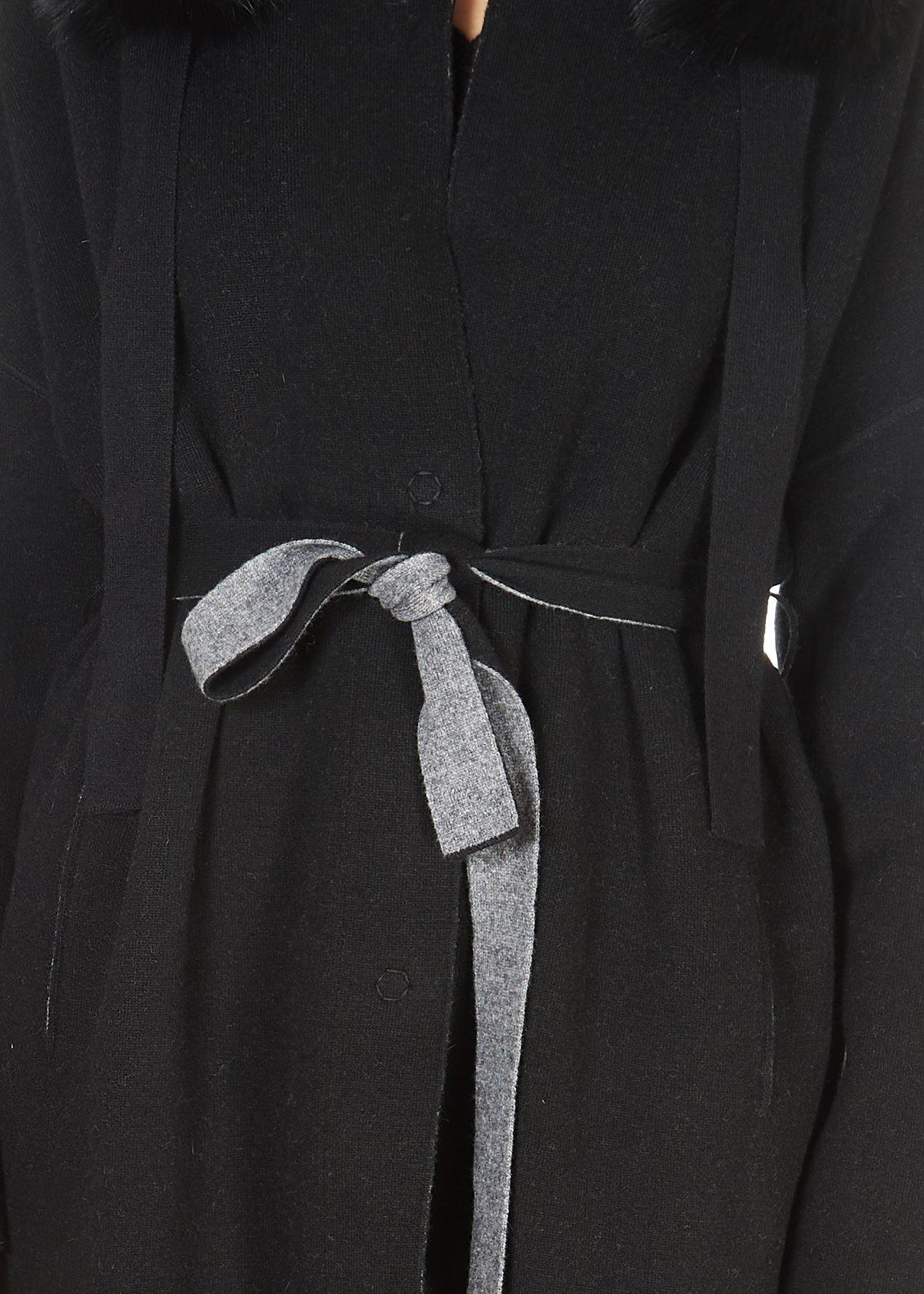 'Grafite' Black Fur Collar Cardigan Coat - Jessimara