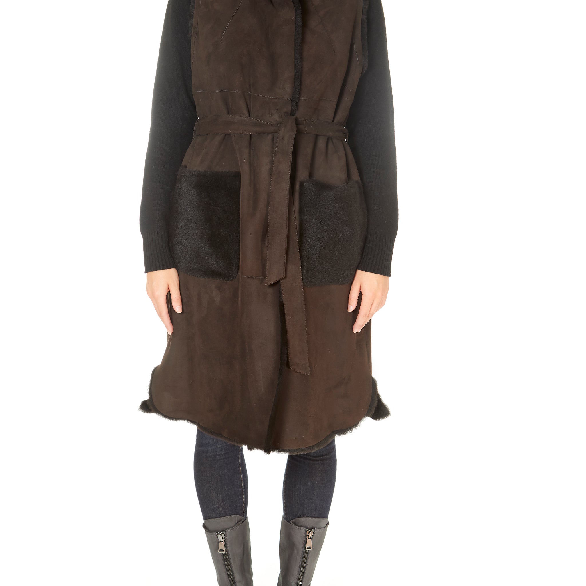 Suprema 'Brown Reversible Sheepskin Gilet' - Jessimara