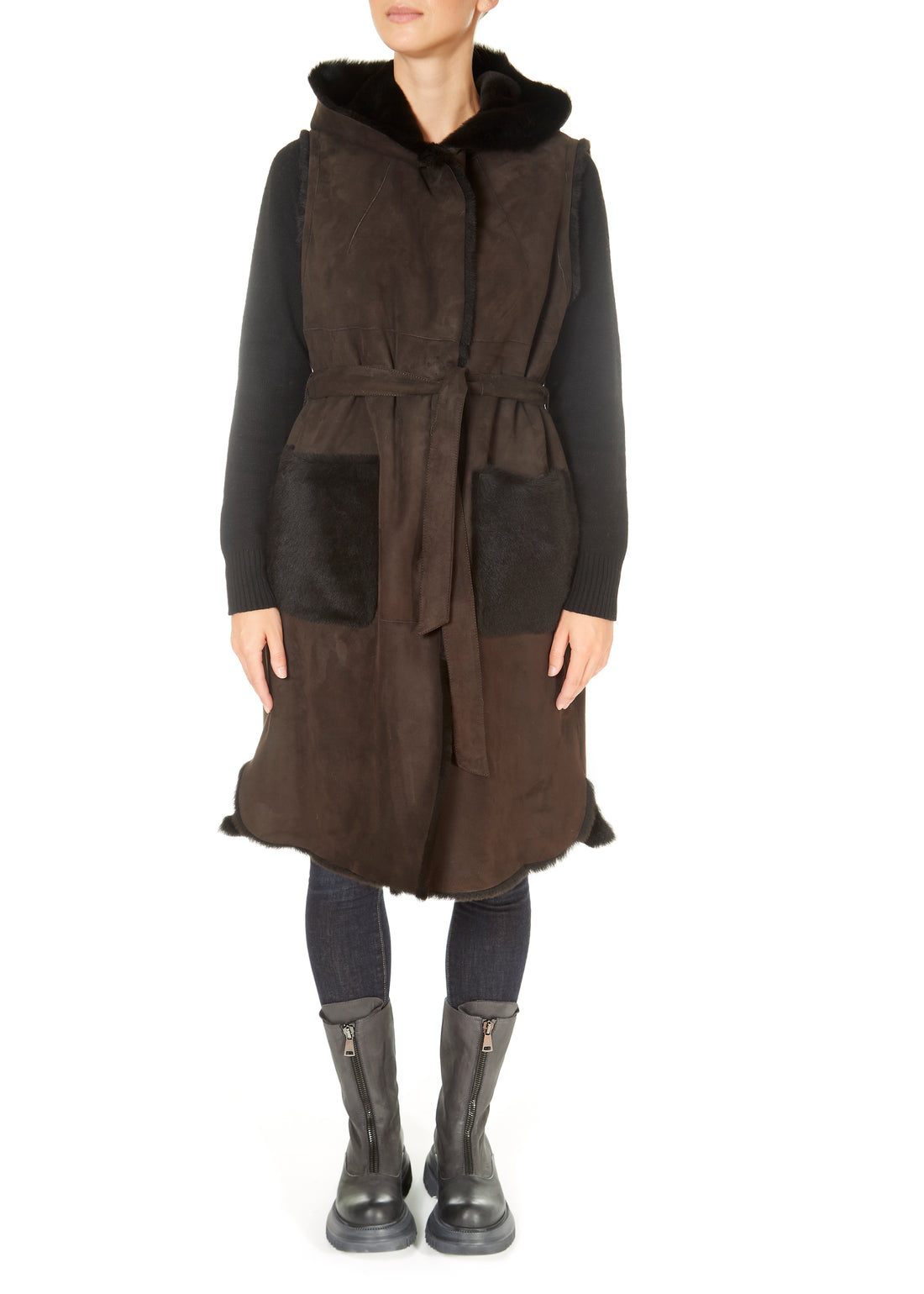 Suprema 'Brown Reversible Sheepskin Gilet' - Jessimara