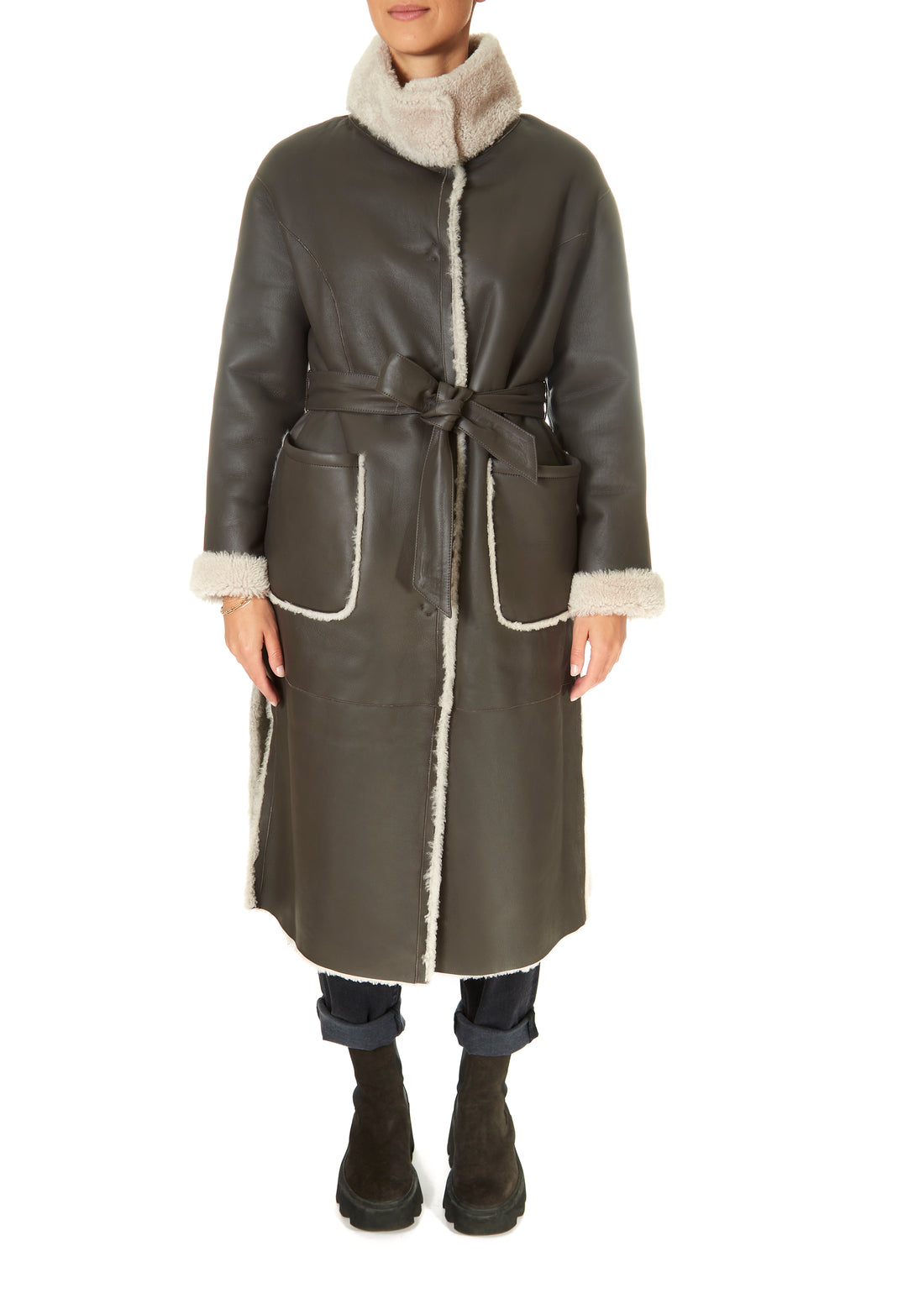 Suprema Chocolate Brown Reversible Shearling Coat