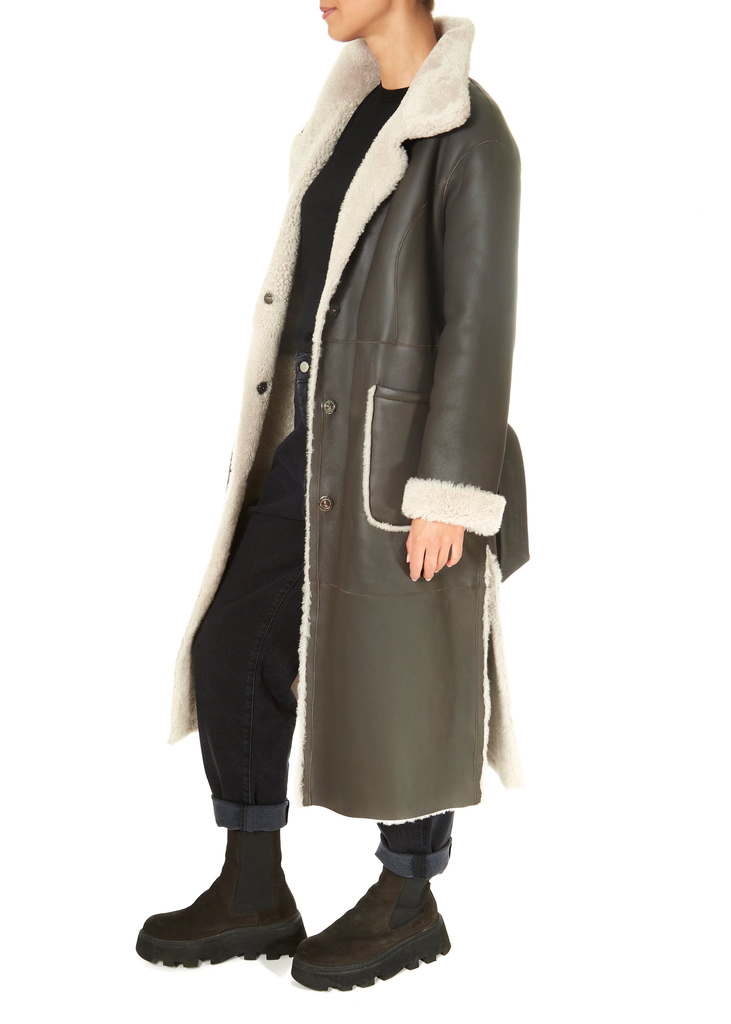 Suprema Chocolate Brown Reversible Shearling Coat