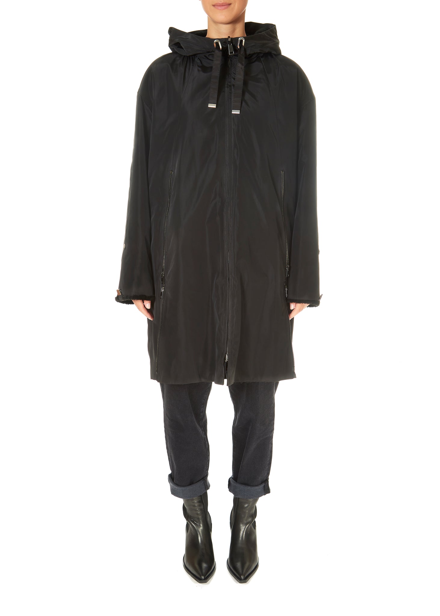 Suprema Black Reversible Shearling Raincoat