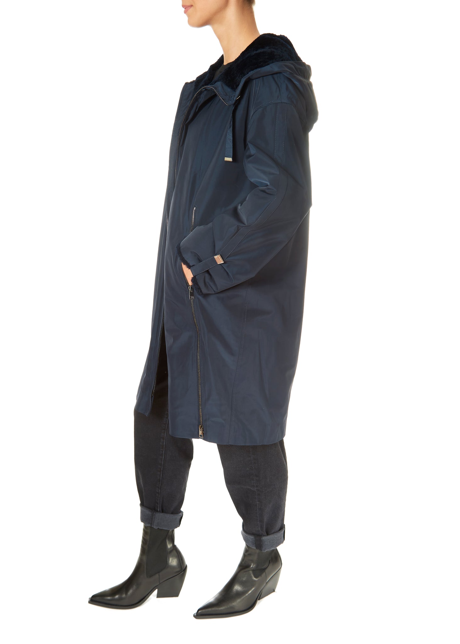 Suprema Navy Reversible Shearling Raincoat