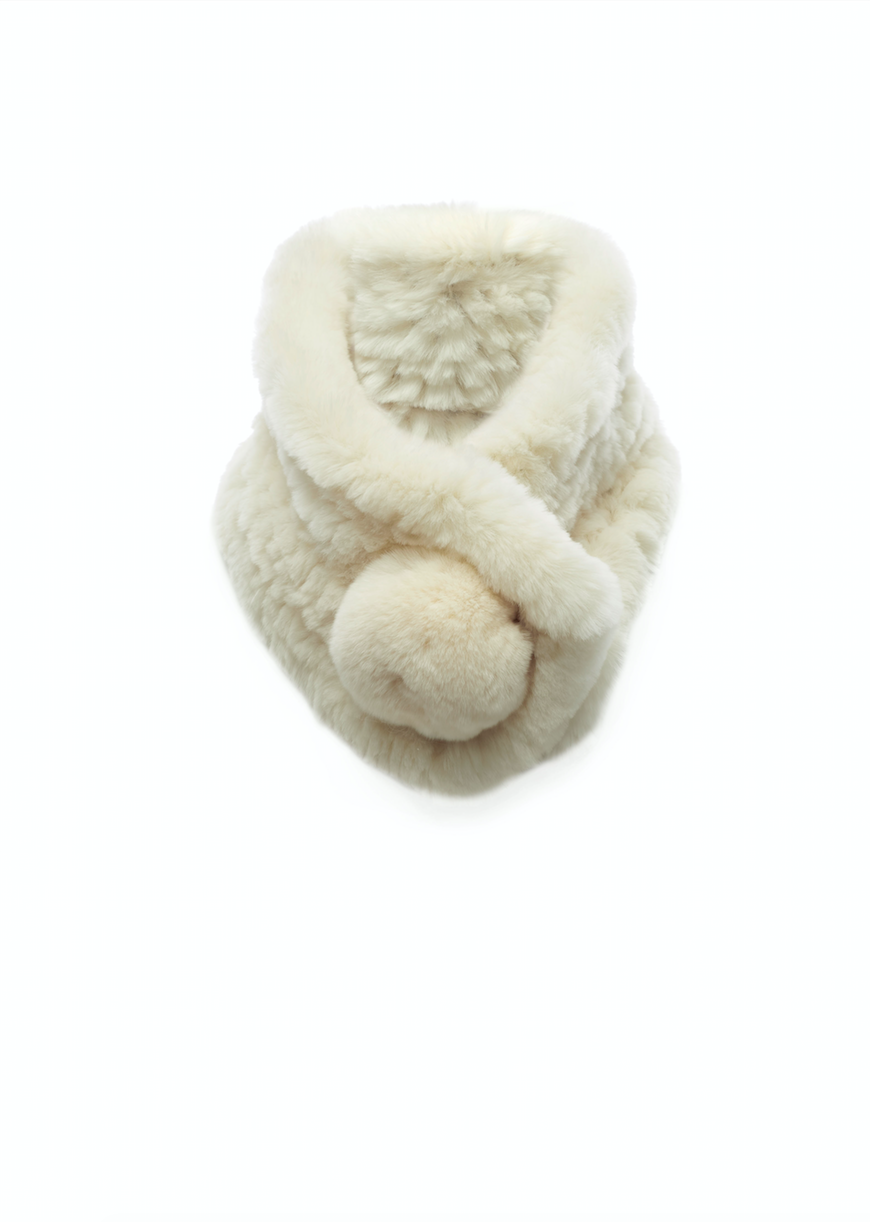 Cream Bobble Knitted Rabbit Luxury Fur Scarf - Jessimara