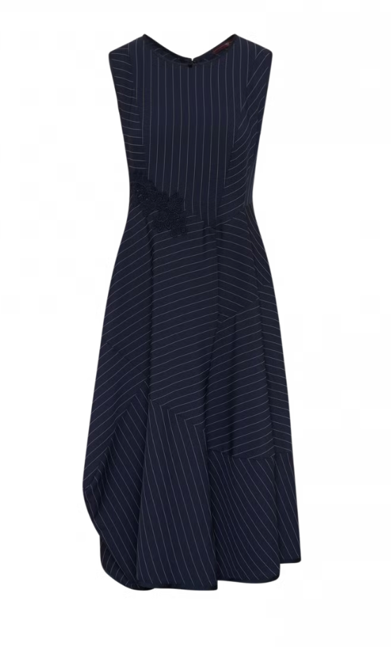Graceful Navy Pinstripe Sleeveless Dress