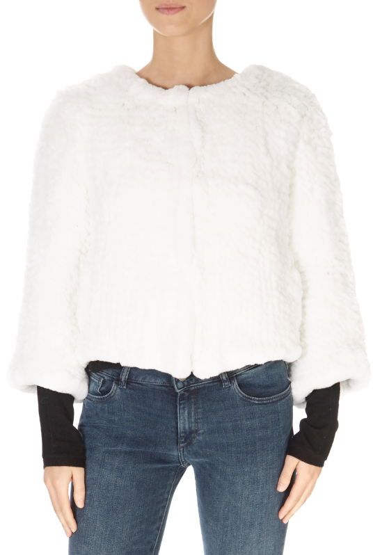 Short 3/4 Sleeve White Rex Rabbit Jacket - Jessimara