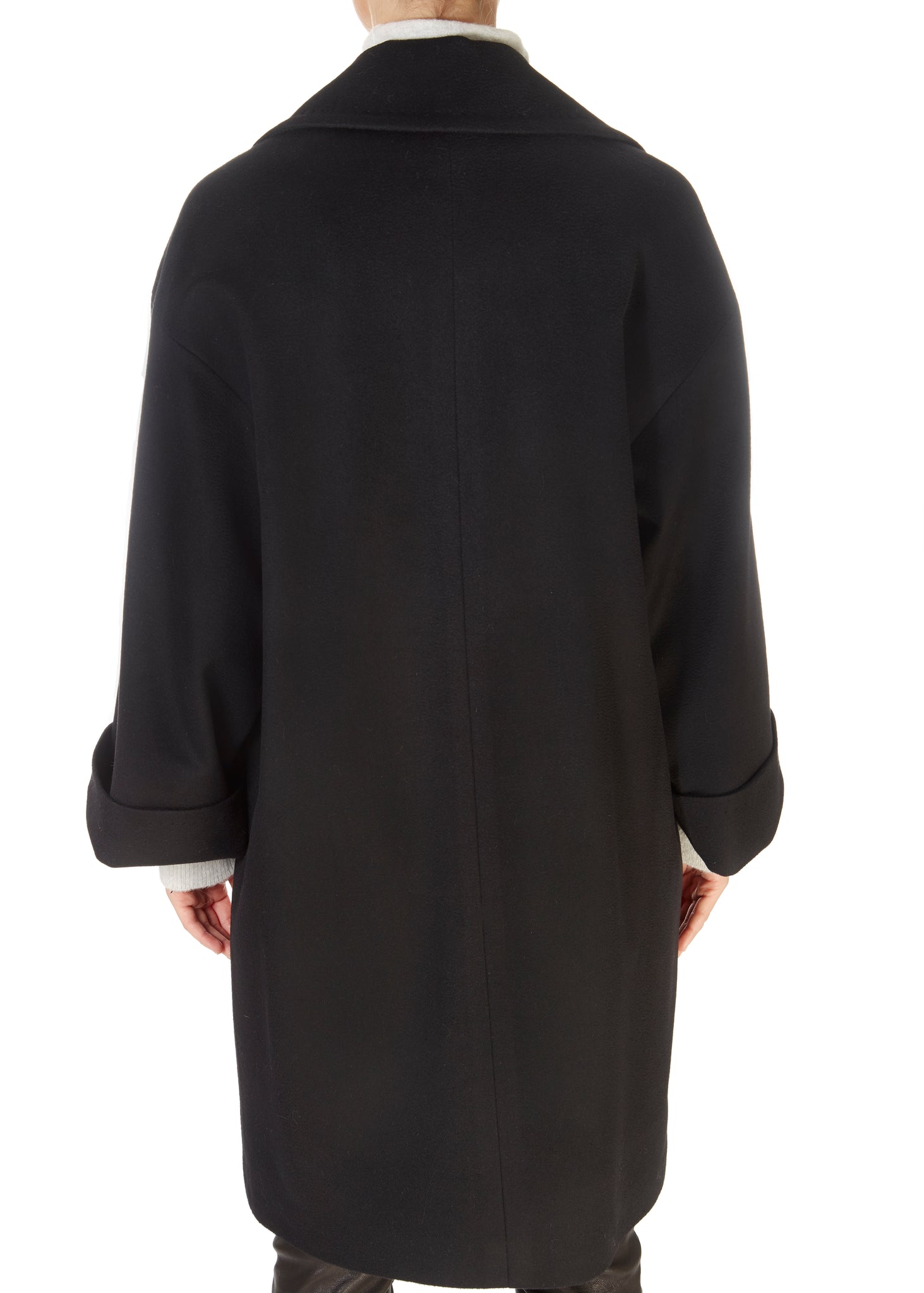 Black Wool Double Breasted Coat With Mink Trim - Jessimara