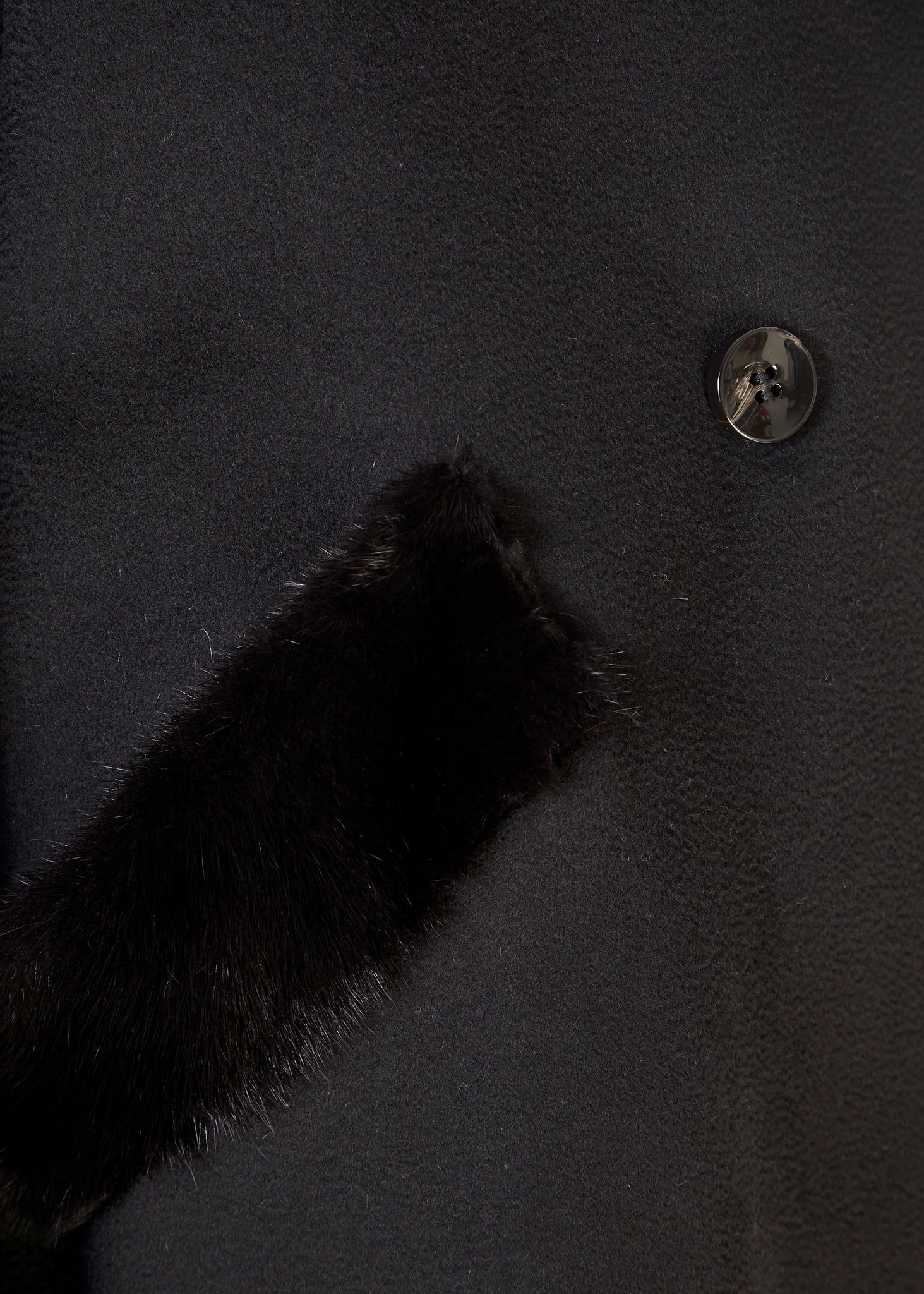 Black Wool Double Breasted Coat With Mink Trim - Jessimara
