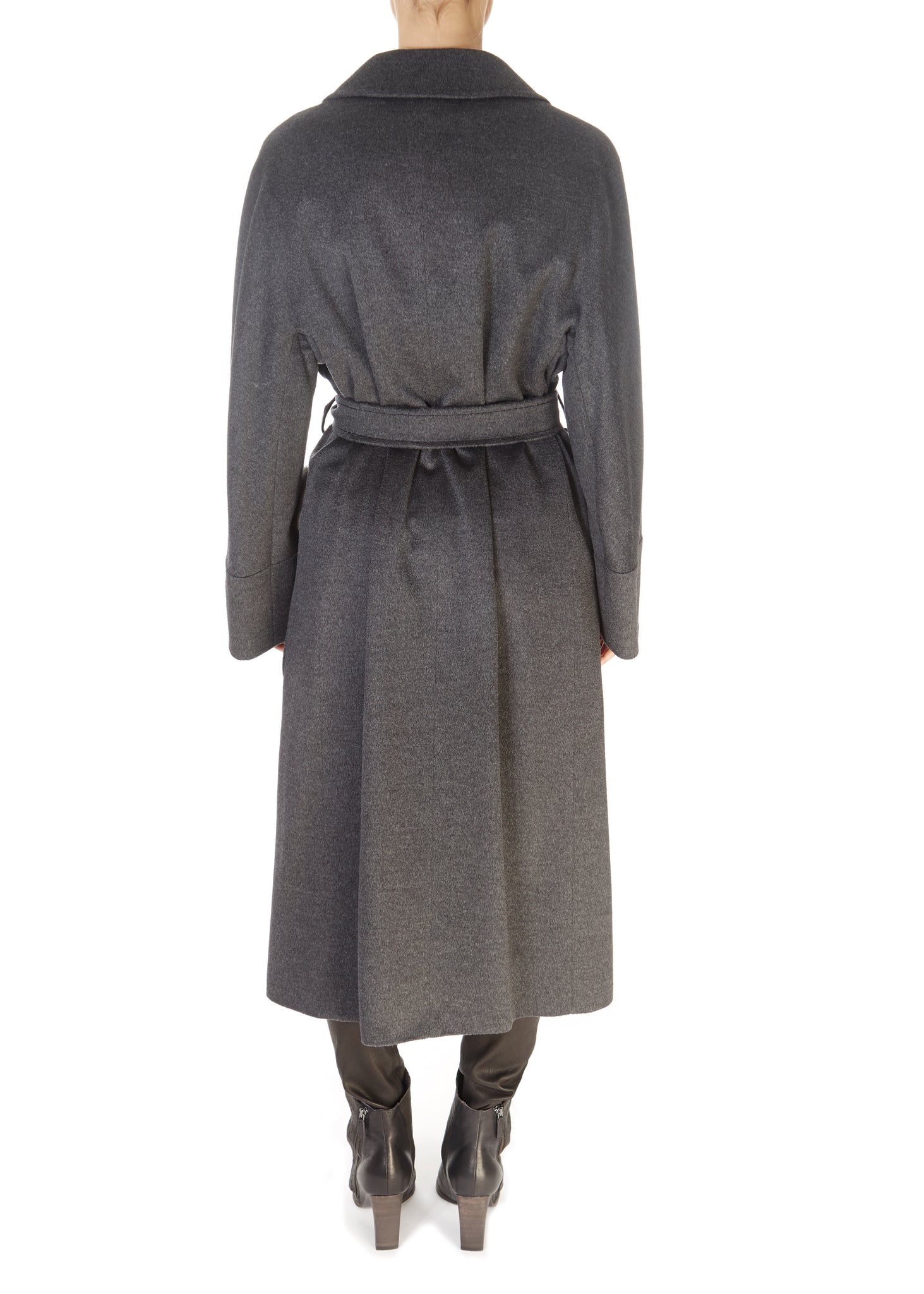 Grey Belted Wool Coat With Mink Pocket Trim - Jessimara