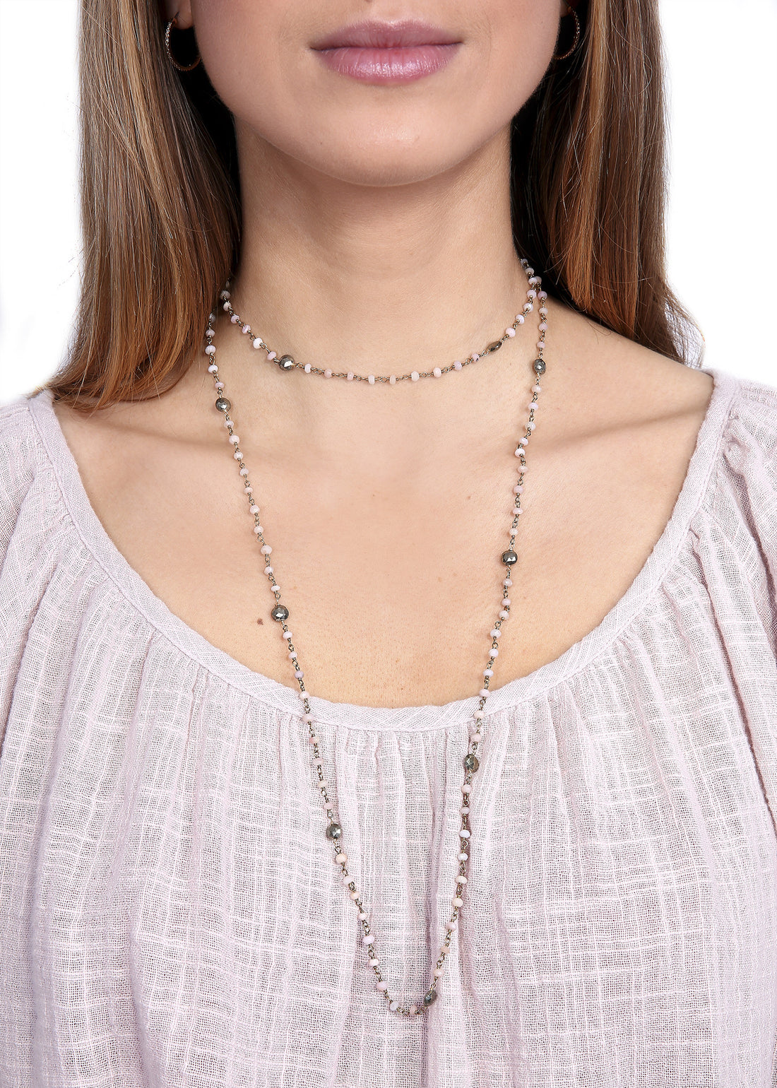 Ela Rae 'Diana' Pink Opal + Pyrite Chain Necklace - Jessimara