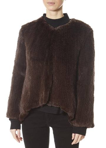 Brown Asymmetric Knitted Rex Rabbit Jacket - Jessimara