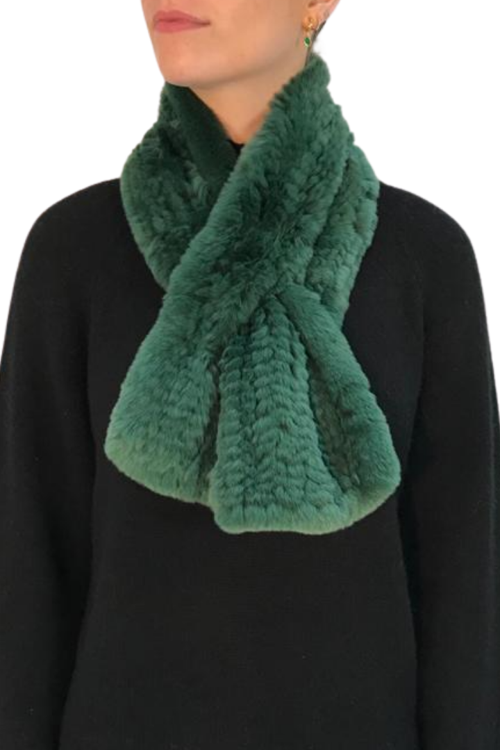 Apple Green Knitted Rex Rabbit 'Loop'  Fur Scarf - Jessimara