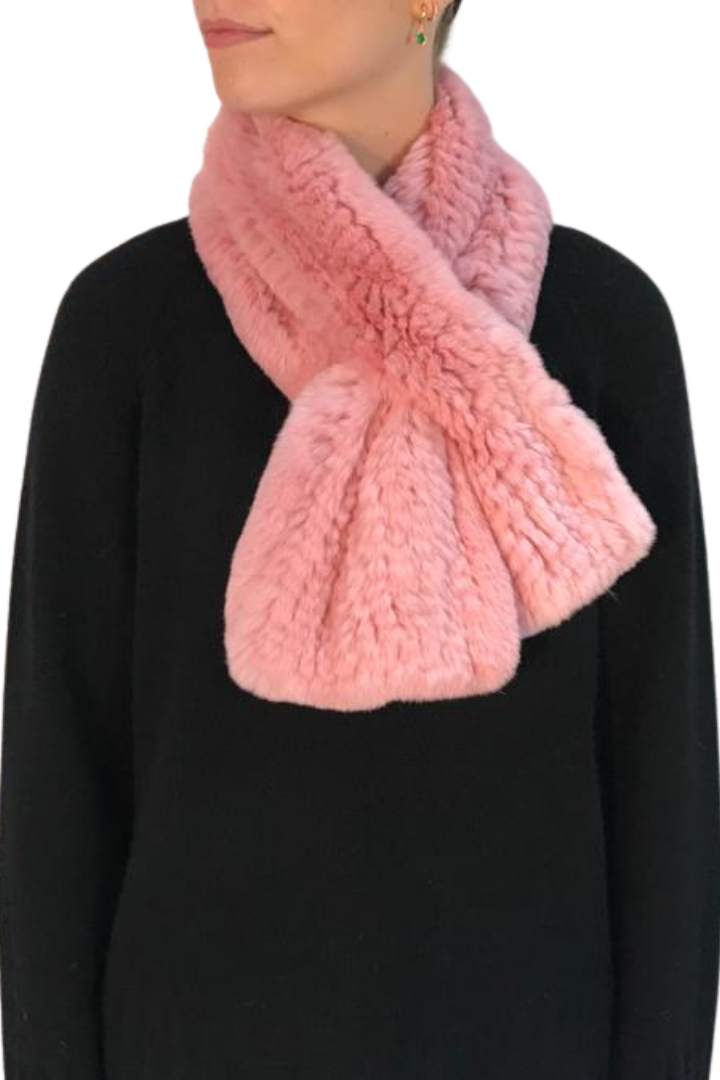 Pink Knitted Rex Rabbit 'Loop' Designer Fur Scarf - Jessimara