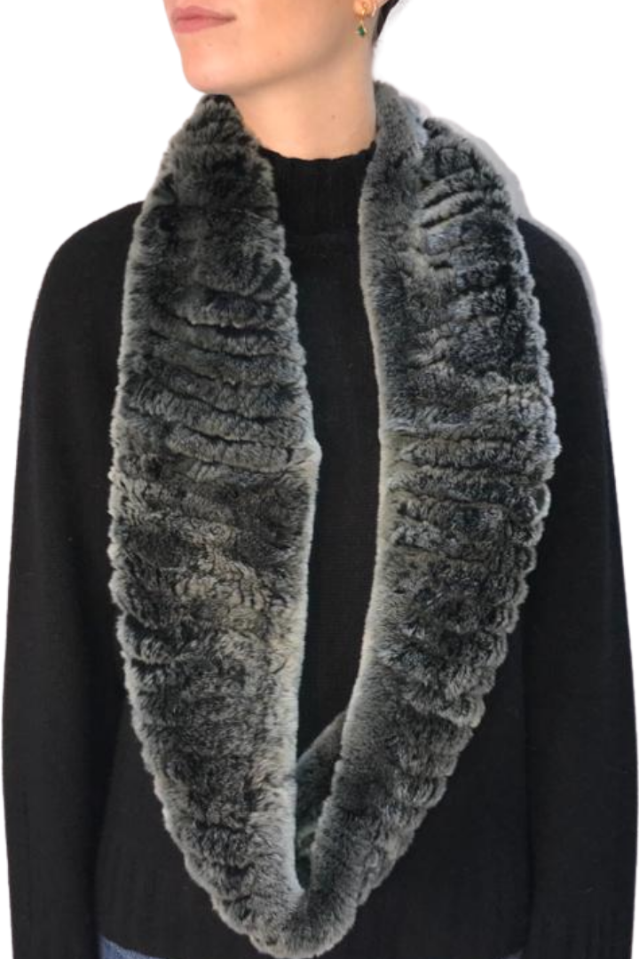 Dark Grey Snowtop Knitted Rabbit Double Snood With Fur Trim - Jessimara