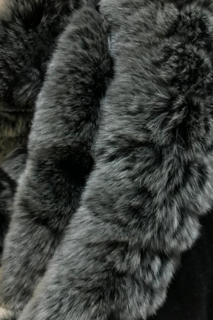 Dark Grey Snowtop Knitted Rabbit Double Snood With Fur Trim - Jessimara