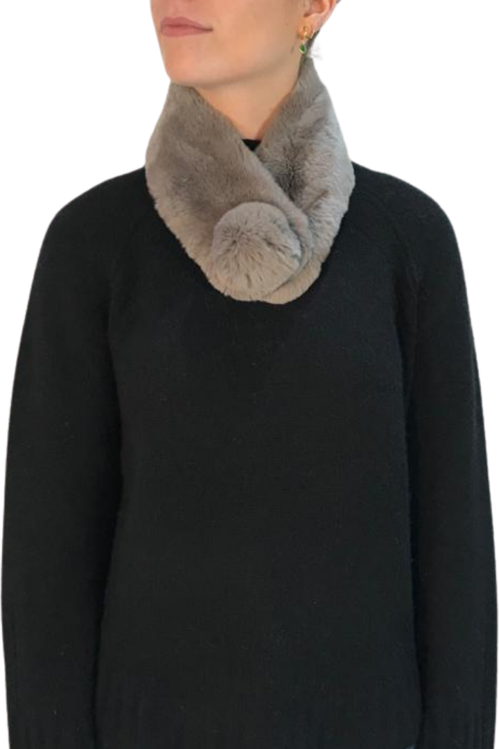 Dark Grey Real Rex Rabbit Magnetic Bobble Scarf - Jessimara