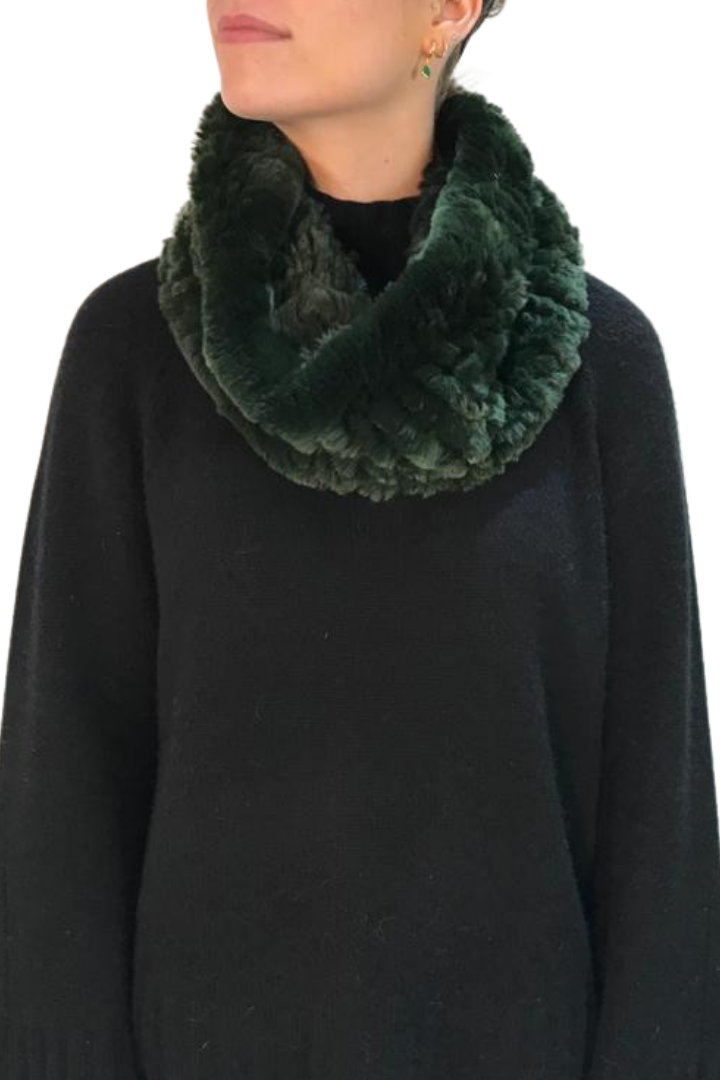 Forest Green Knitted Real Rex Rabbit Fur Single Snood - Jessimara
