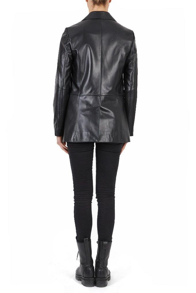 'Valerie' Black Double Breasted Leather Blazer - Jessimara