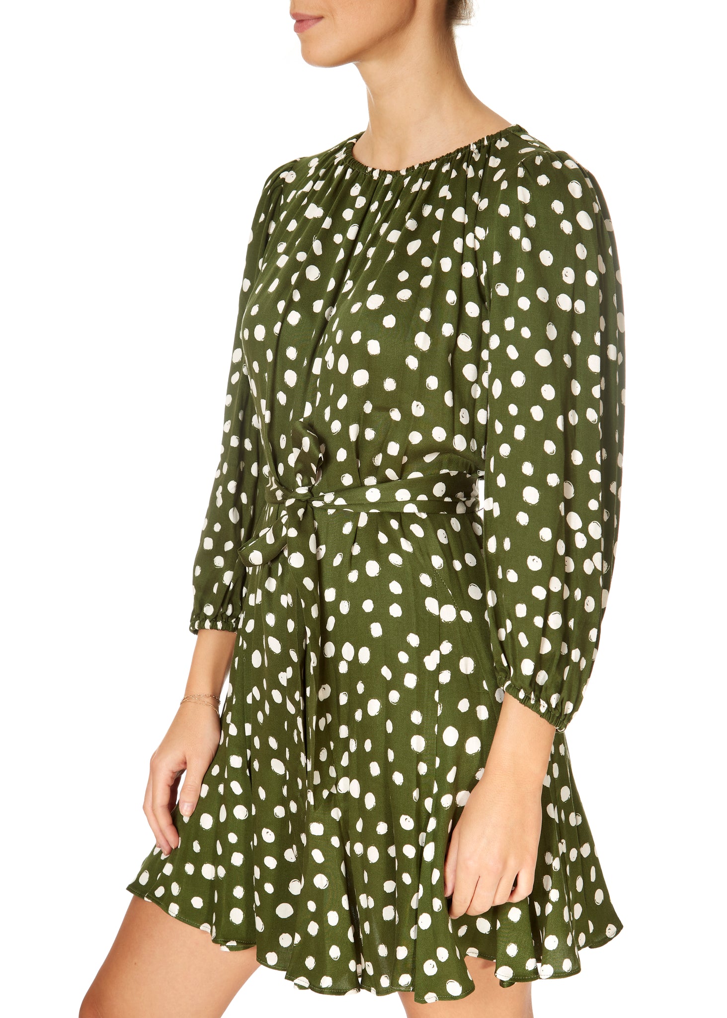Velvet Kenia Dot Short Dress Green
