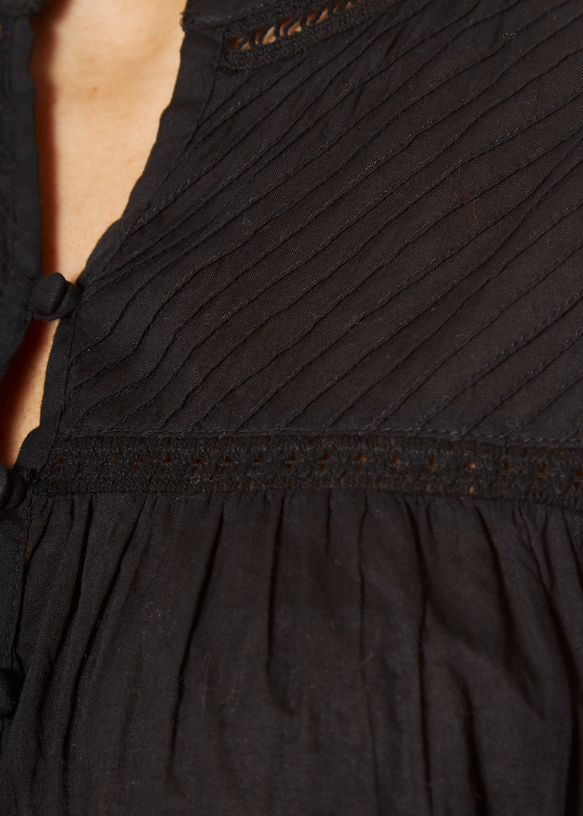 'Yadira' Black Boho Button Detail Blouse - Jessimara