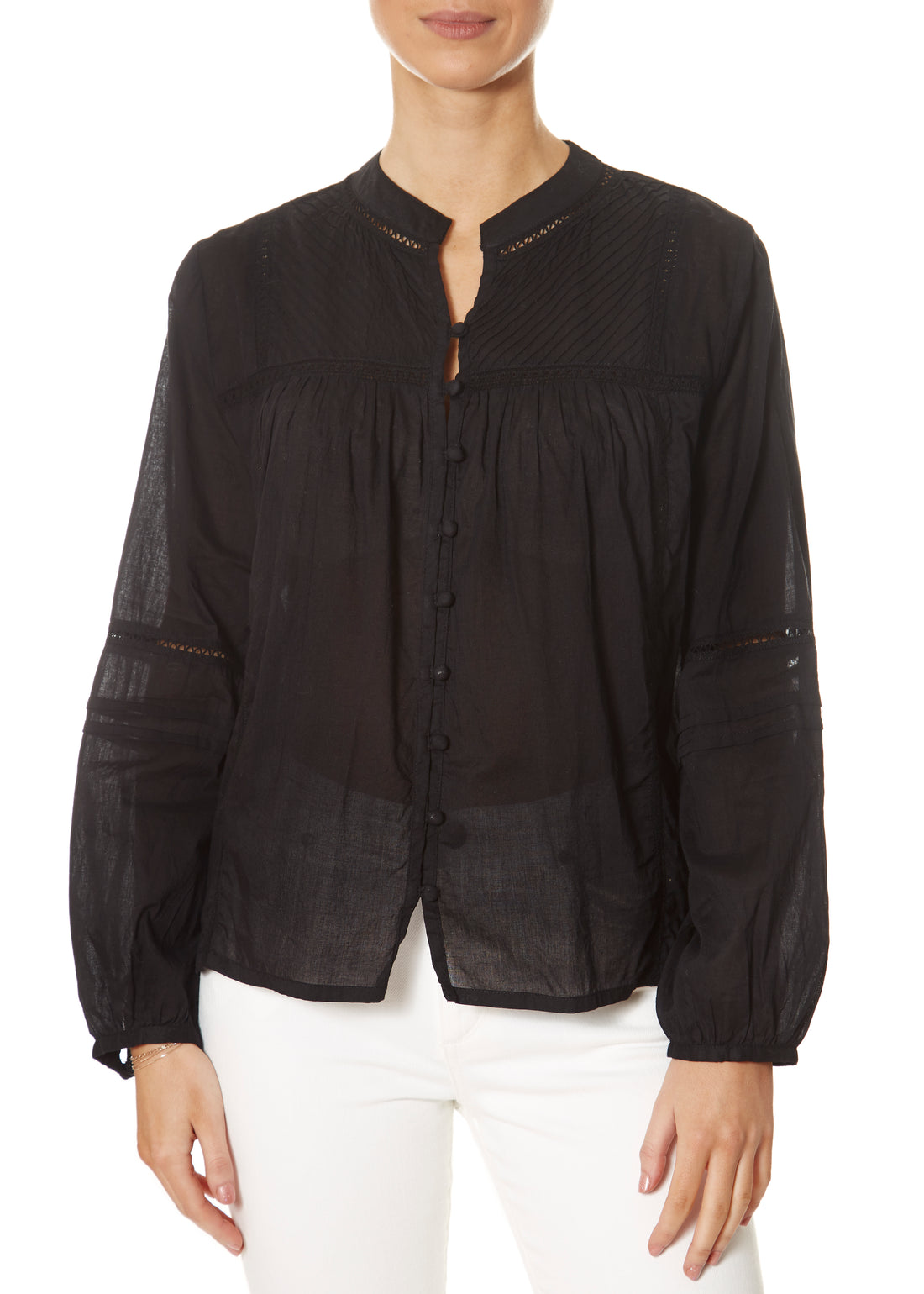 'Yadira' Black Boho Button Detail Blouse - Jessimara