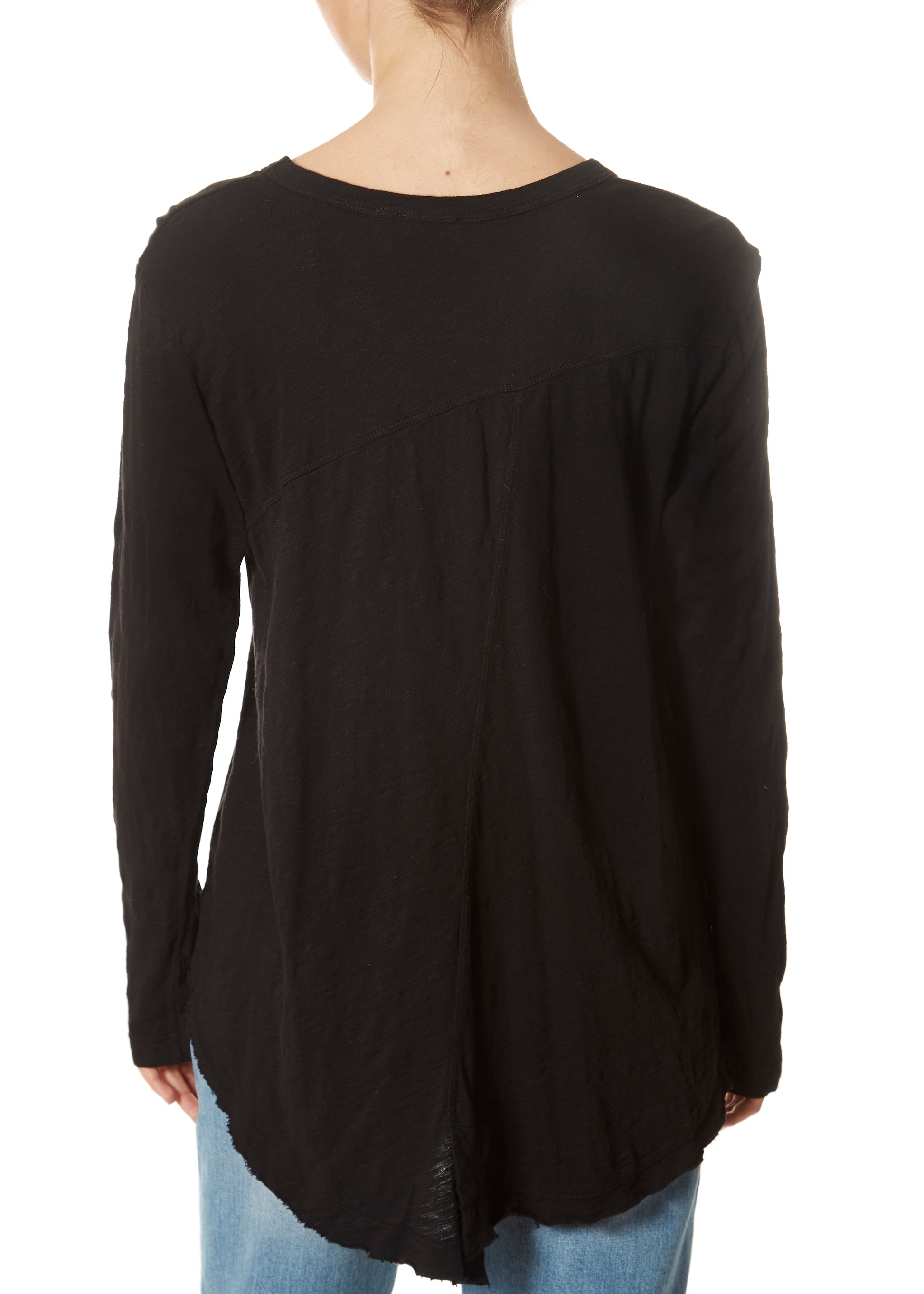 Black Twisted Seam Crew Neck Long Sleeve Top - Jessimara