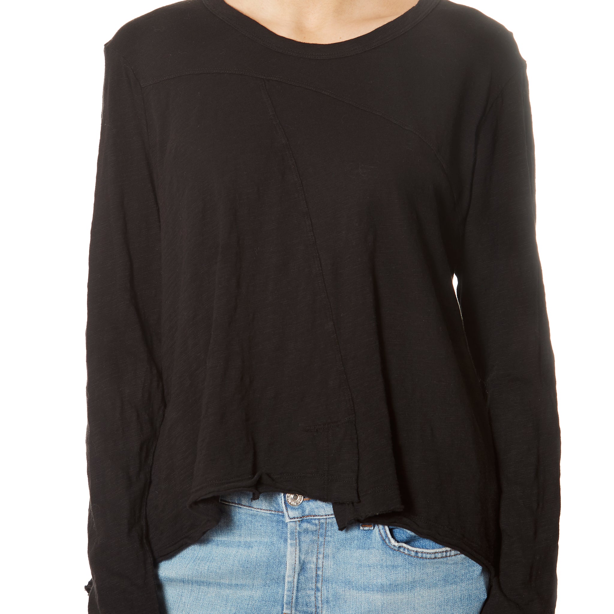 Black Twisted Seam Crew Neck Long Sleeve Top - Jessimara