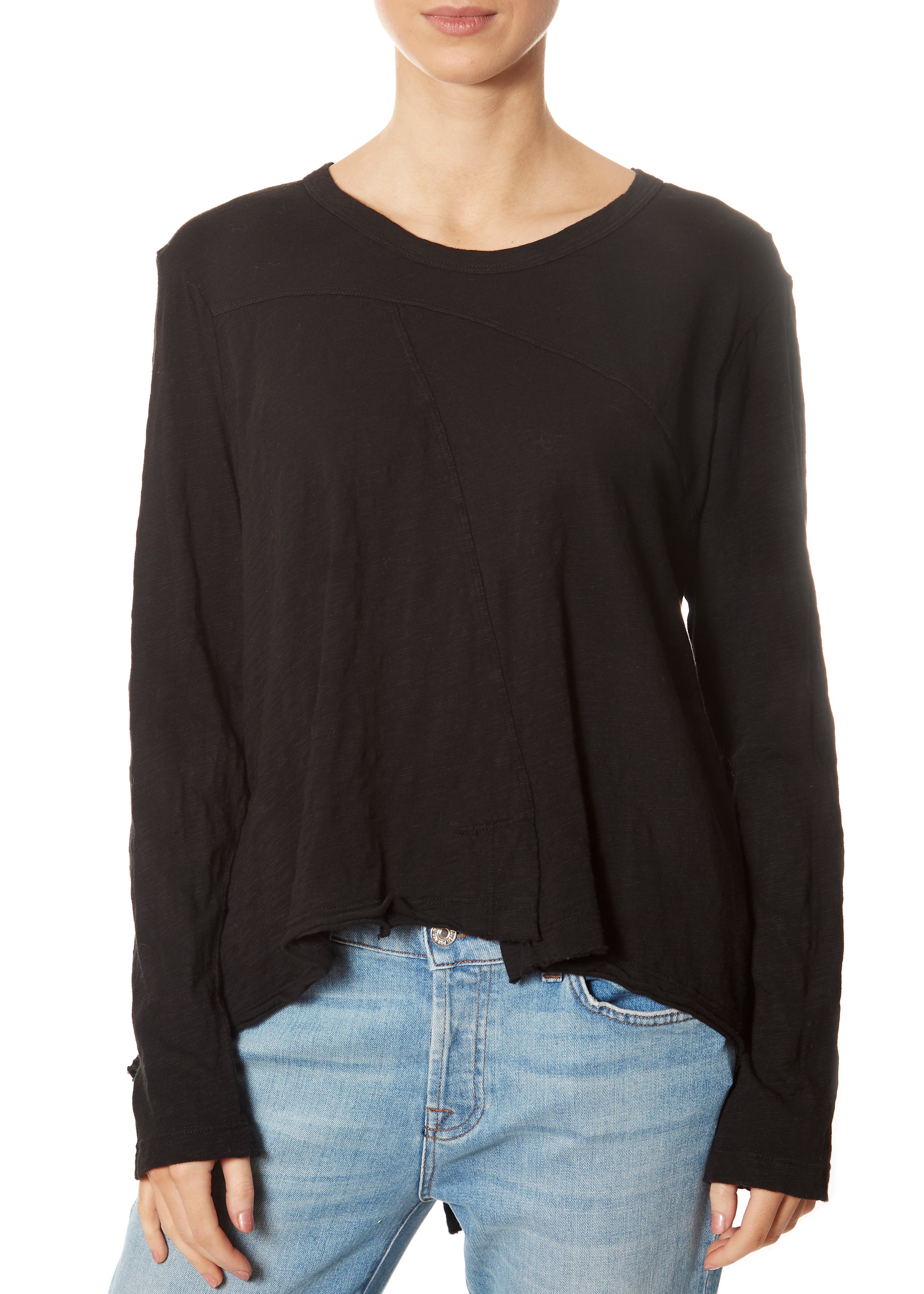 Black Twisted Seam Crew Neck Long Sleeve Top - Jessimara