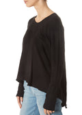 Black Twisted Seam Crew Neck Long Sleeve Top - Jessimara