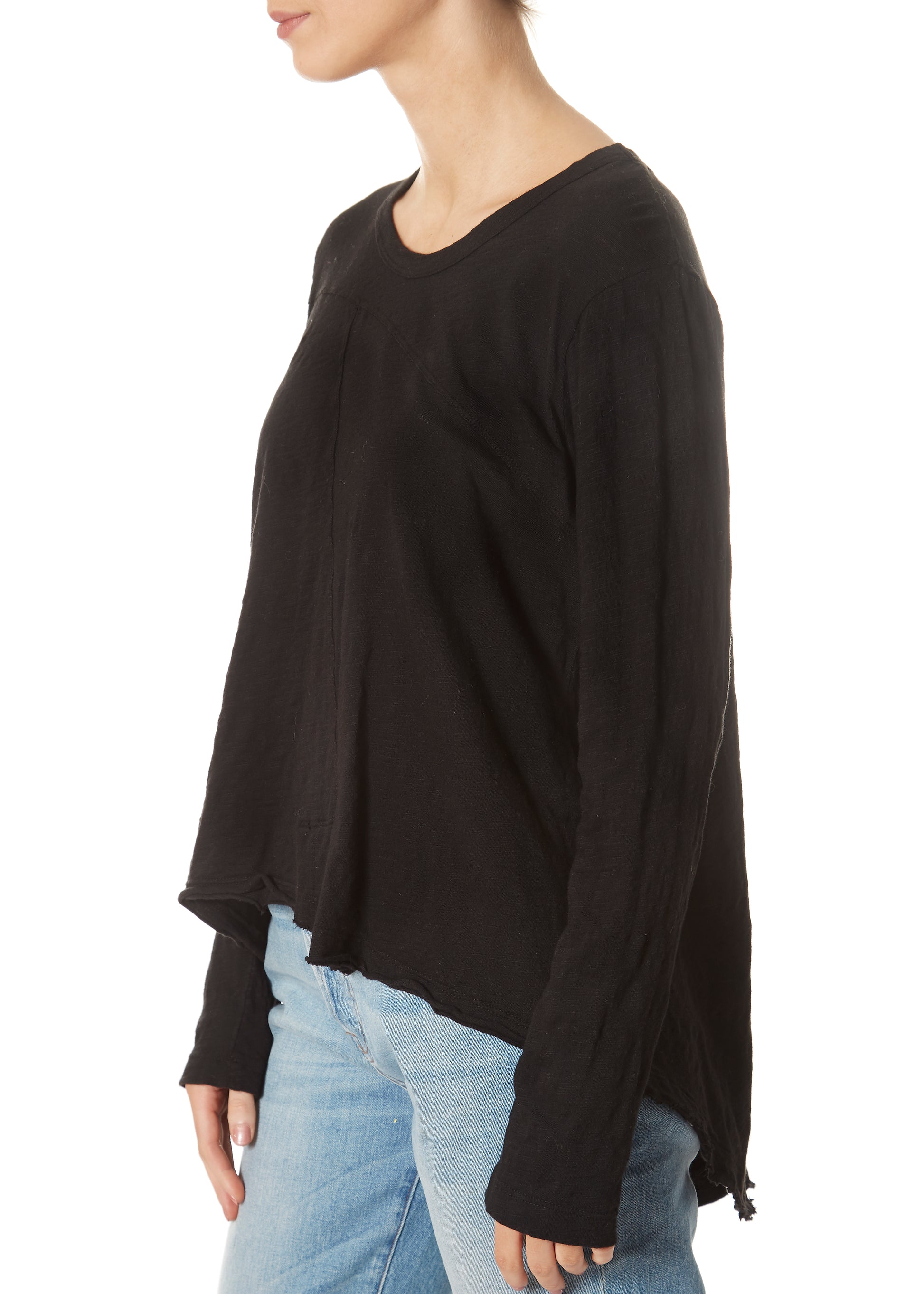 Black Twisted Seam Crew Neck Long Sleeve Top - Jessimara